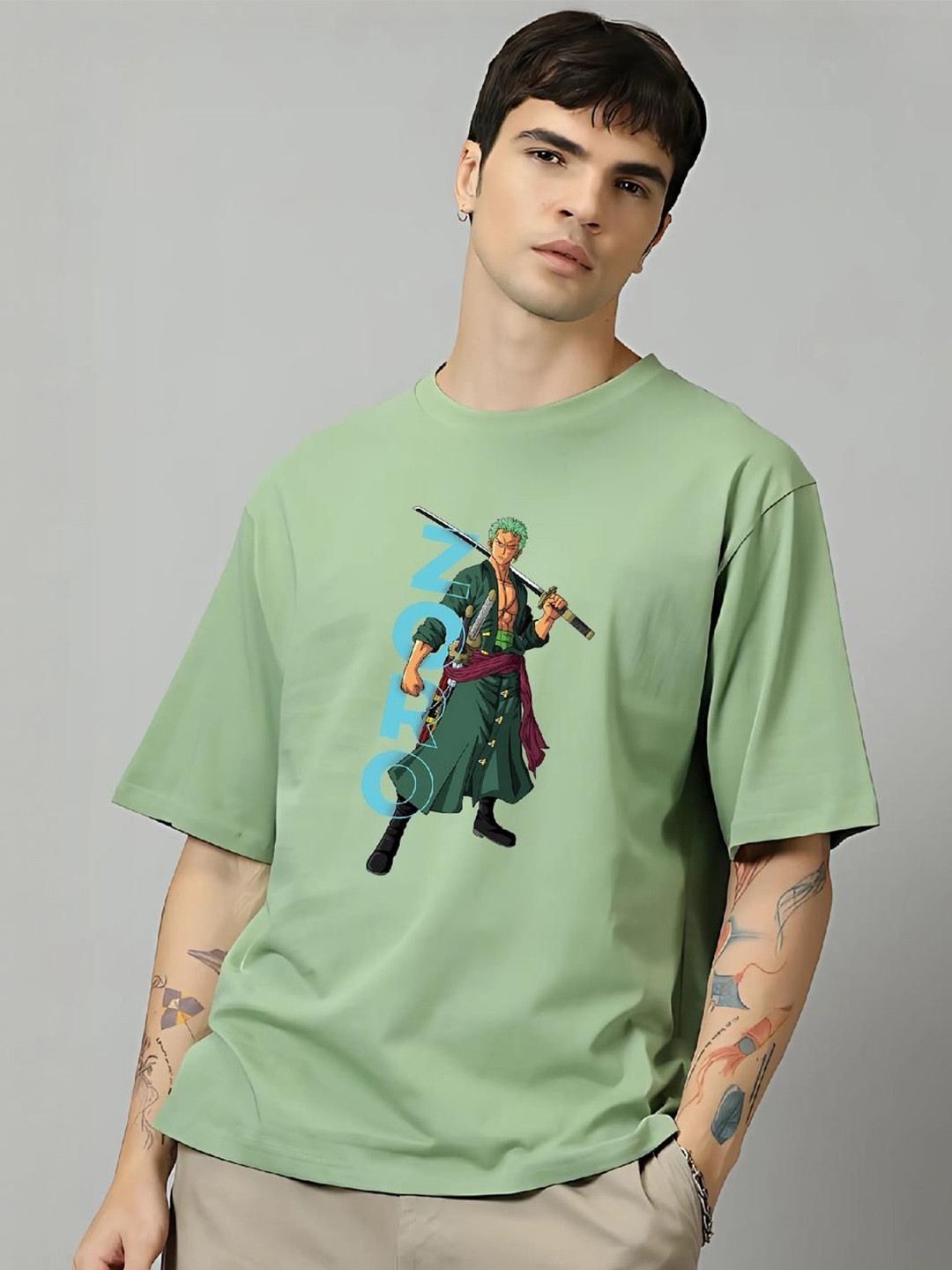 MEGAKART Men Premium Roronoa Zoro Anime Edition Oversized T-Shirt