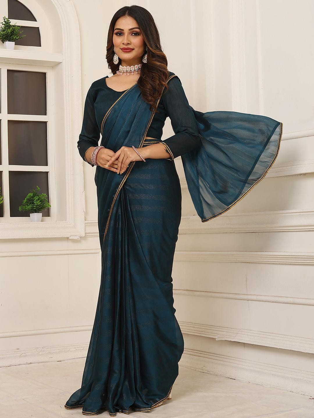 KANOODA Striped Bollywood Tussar Silk Saree