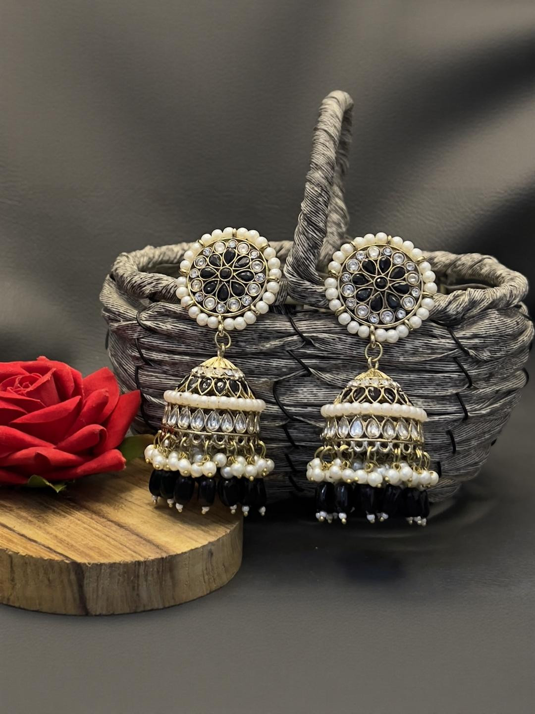 Fashion Theme Women Black Kundan Jhumkas Earrings