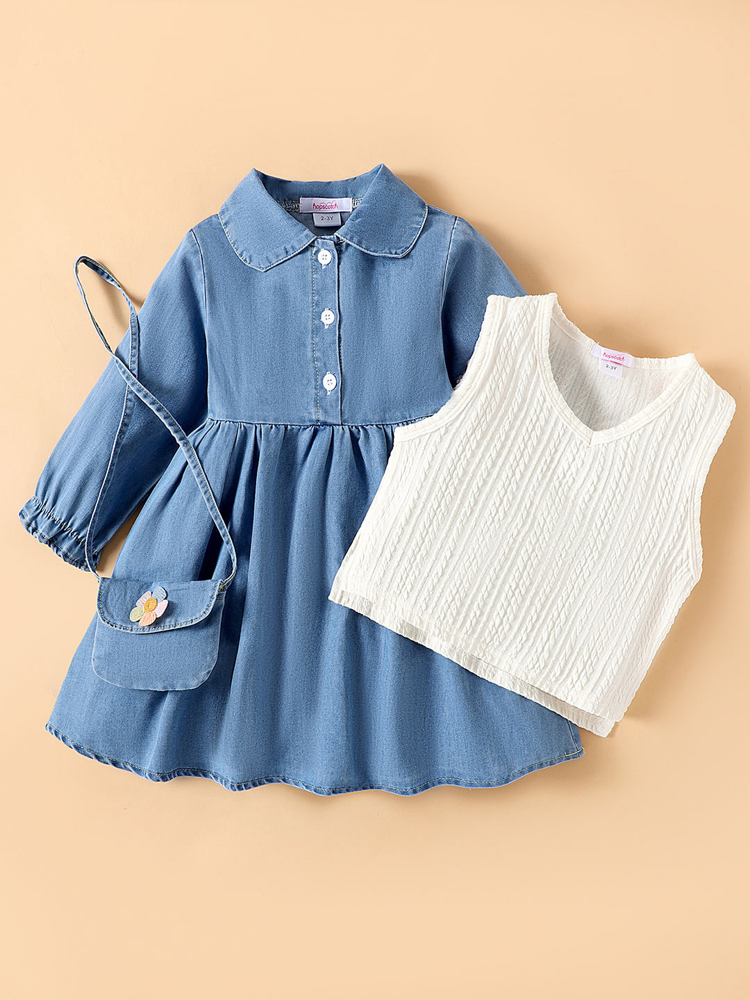 Hopscotch Girls Denim Delight Casual Dress With Sling Bag
