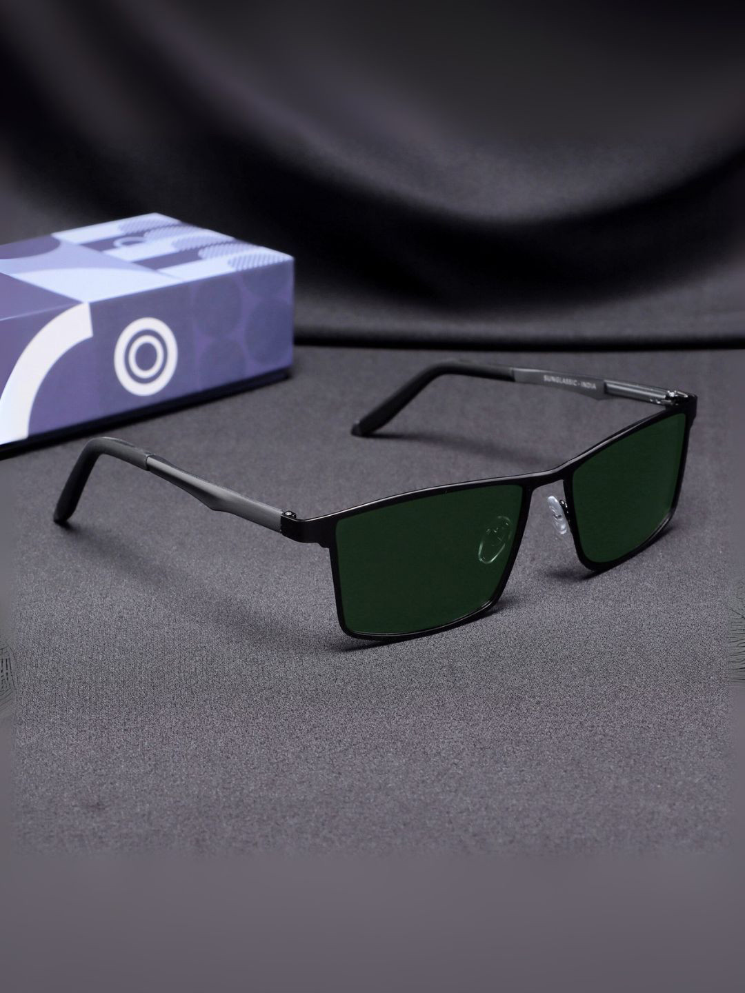 SUNGLASSIC Unisex Green Lens & Steel-Toned Rectangle Sunglasses Ridex-Grey-Gun Green