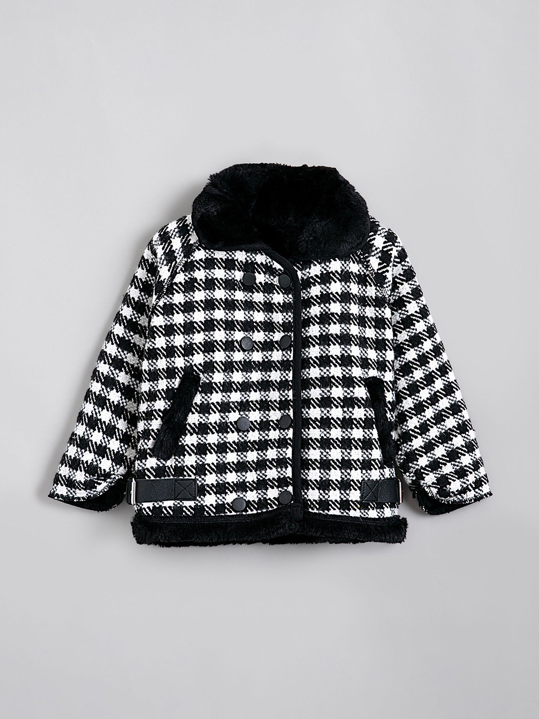 Hopscotch Girls Black Polyester Checked Jackets