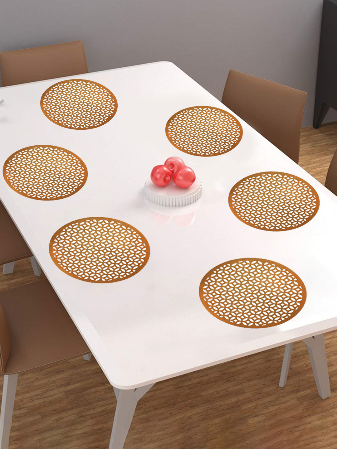 Kuber Industries Set of 6 Copper-Toned Geometric Pattern Soft Leather Dining Table Mats