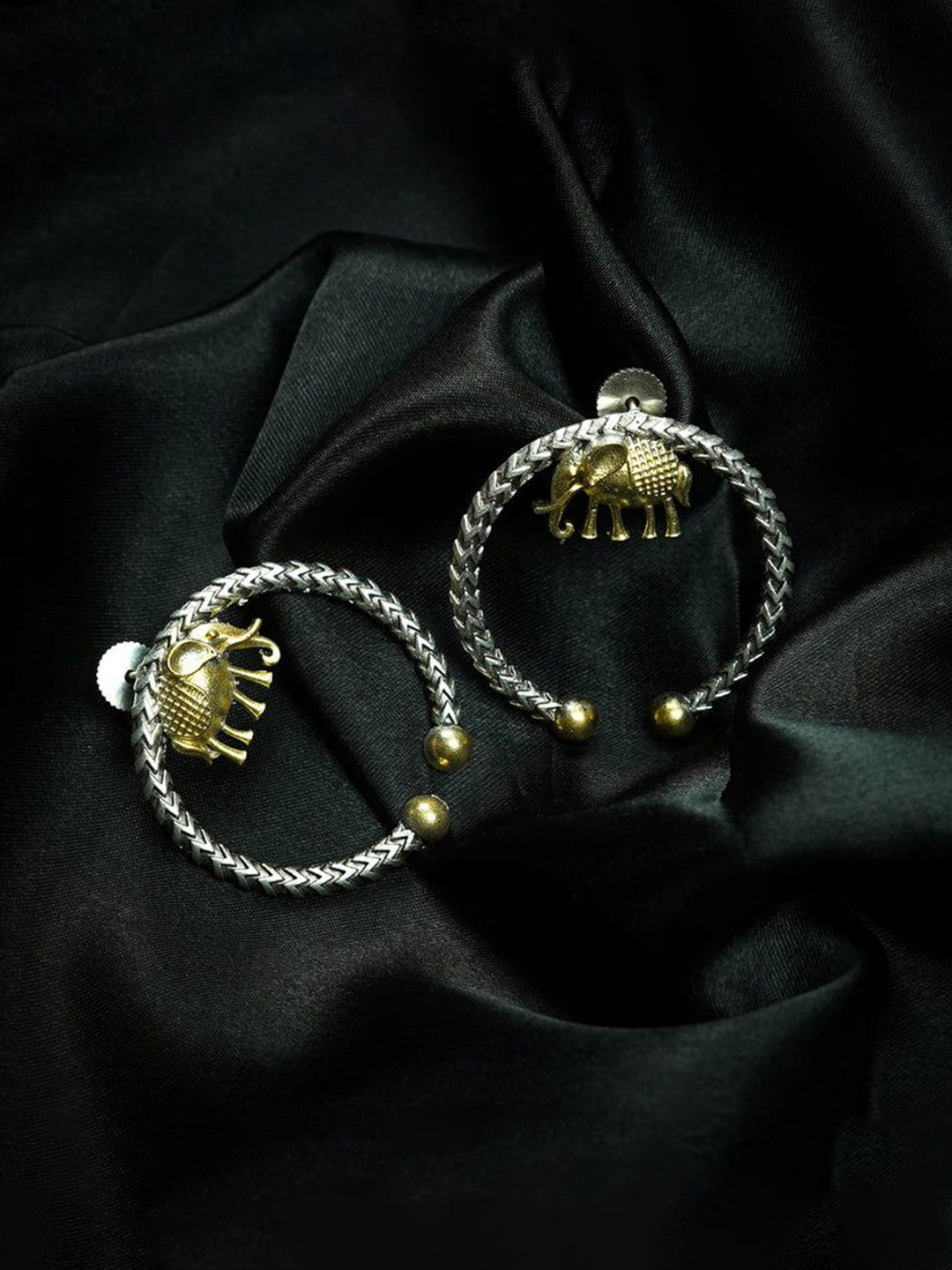 ZEVAR CLUB Silver-Plated Oxidised Elephant Shaped Studs