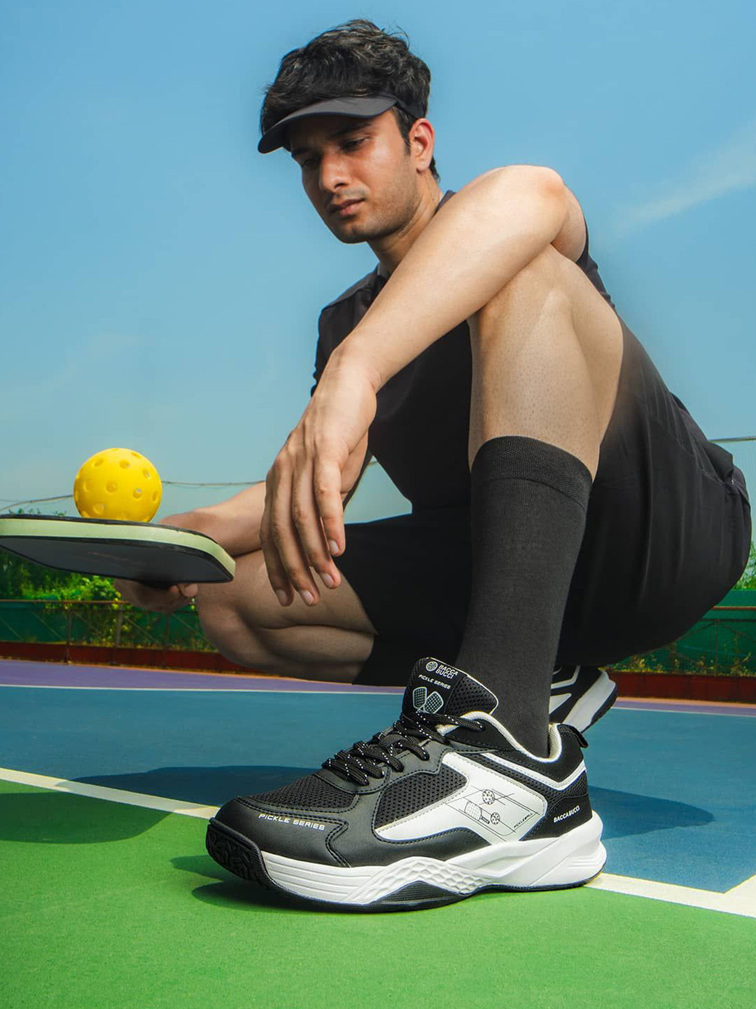 bacca bucci Pickle Series Men Court Sneakers with OrthoLite Eco Insoles Black UK 6