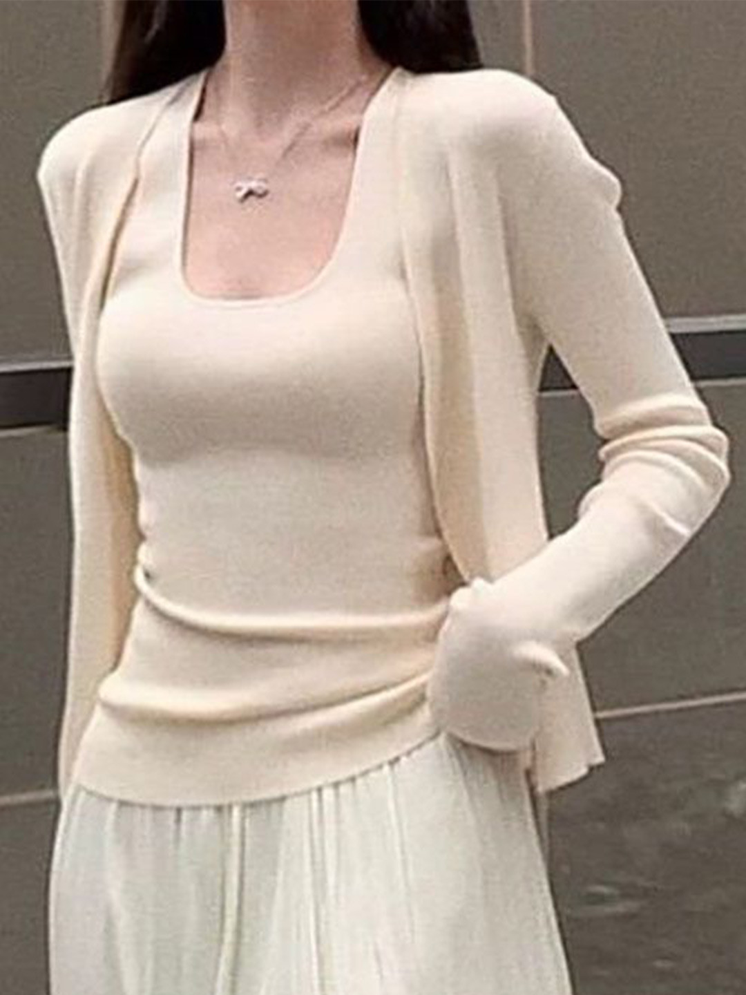 bebe Women Top and Open Cardigan Set