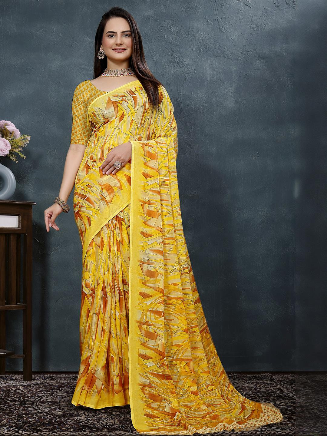 KANOODA Women Pack Of 3 Pure Georgette Ethnic Saree With Blouse Piece