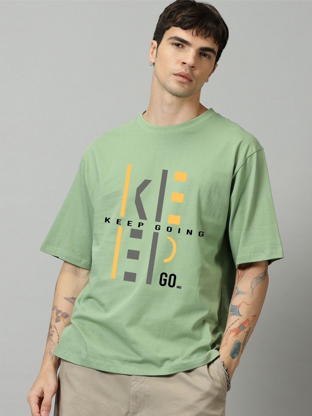 CRYPTIC Typography Printed Drop-Shoulder Sleeves Oversized T-shirt