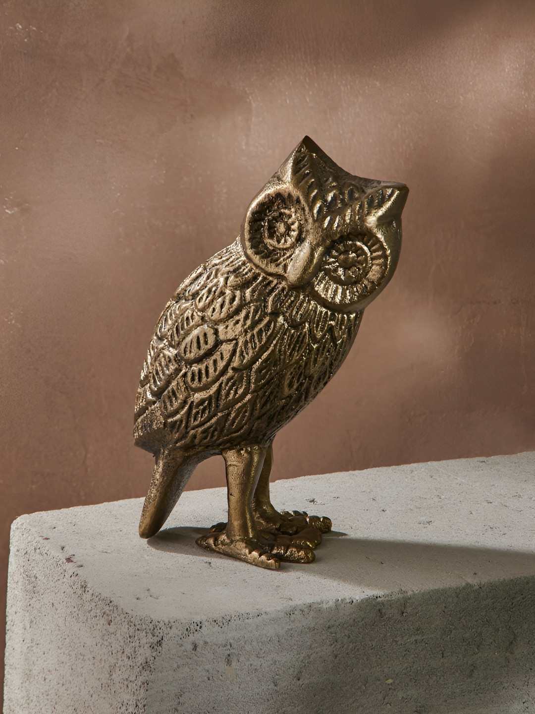 Fabindia Standalone Gold-Toned Standing Owl Figurine Showpiece