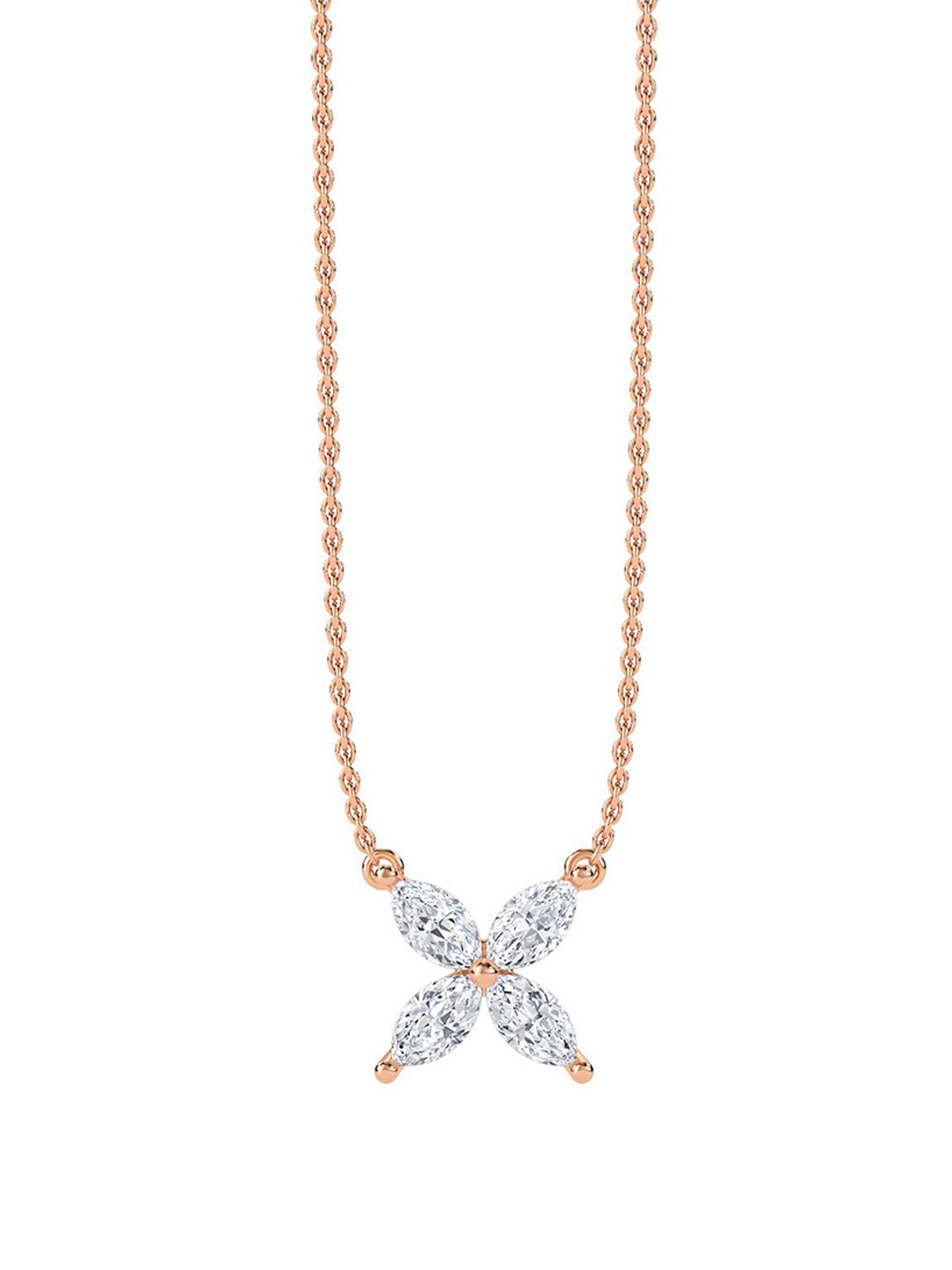 LUNA 14KT Rose Gold Lab Grown Clover Twith Diamond Chain- 1.96g
