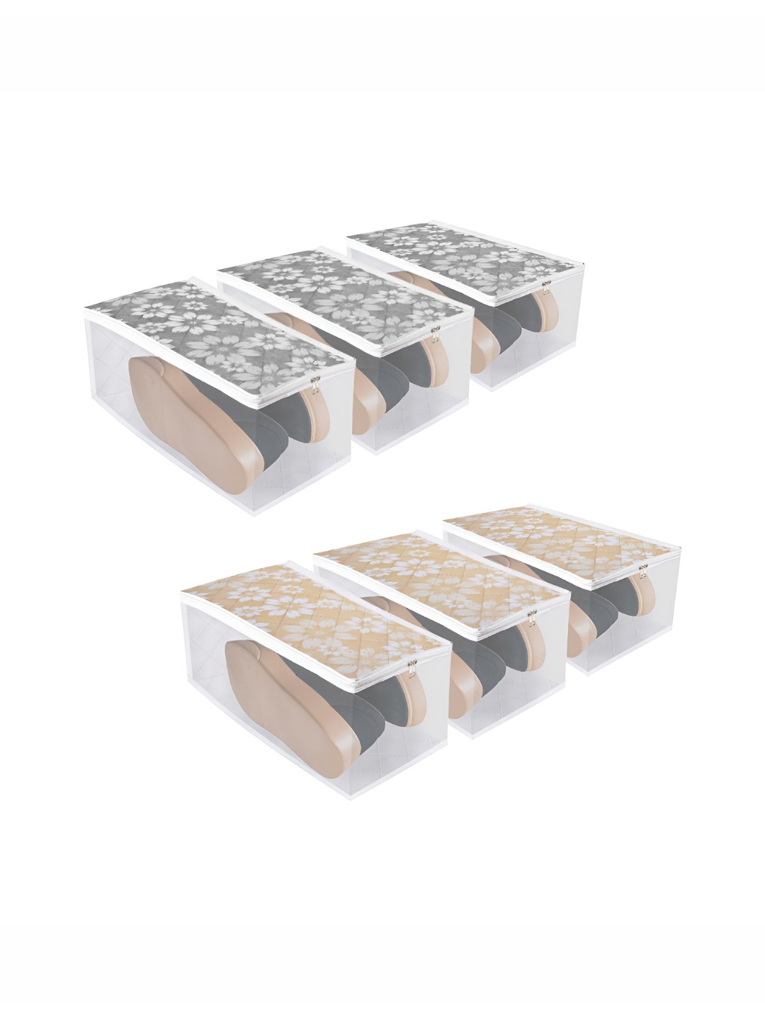 Aura Set Of 6 Flower Quilted Shoe Cover With Side Visible Window Shoe Accessories