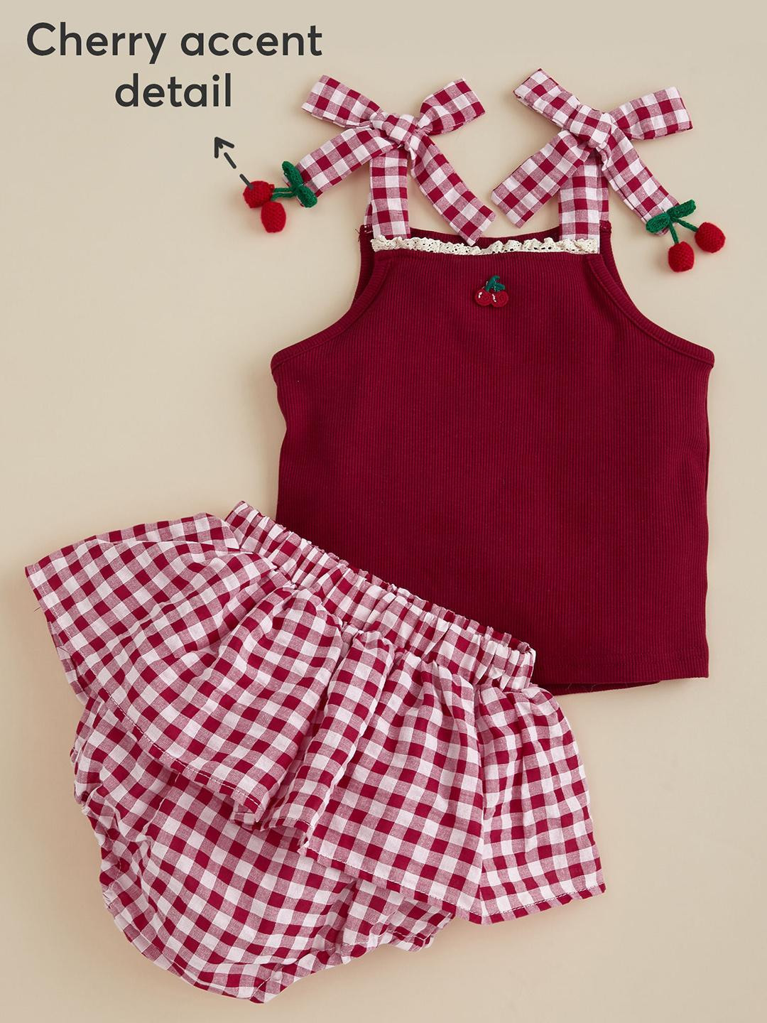 2-Pc Checkered Blouse & Shorts