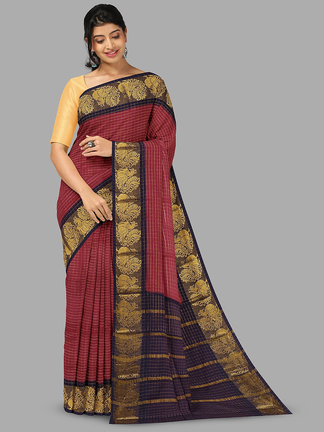 The Chennai Silks Checked Woven DesignZari Pure Cotton Sungudi Saree