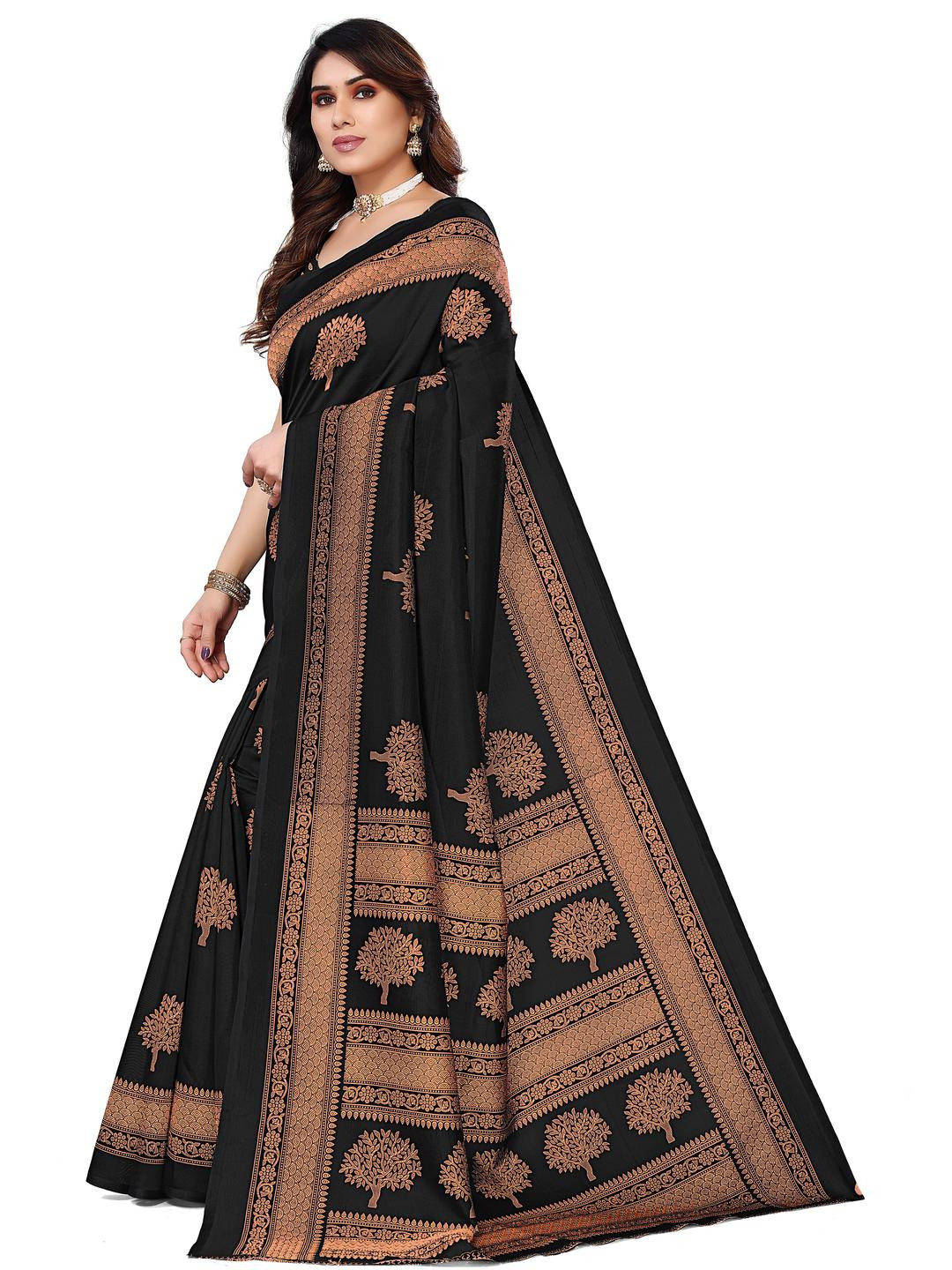 KANOODA Black Woven Design Printed Art Mysore Silk Saree