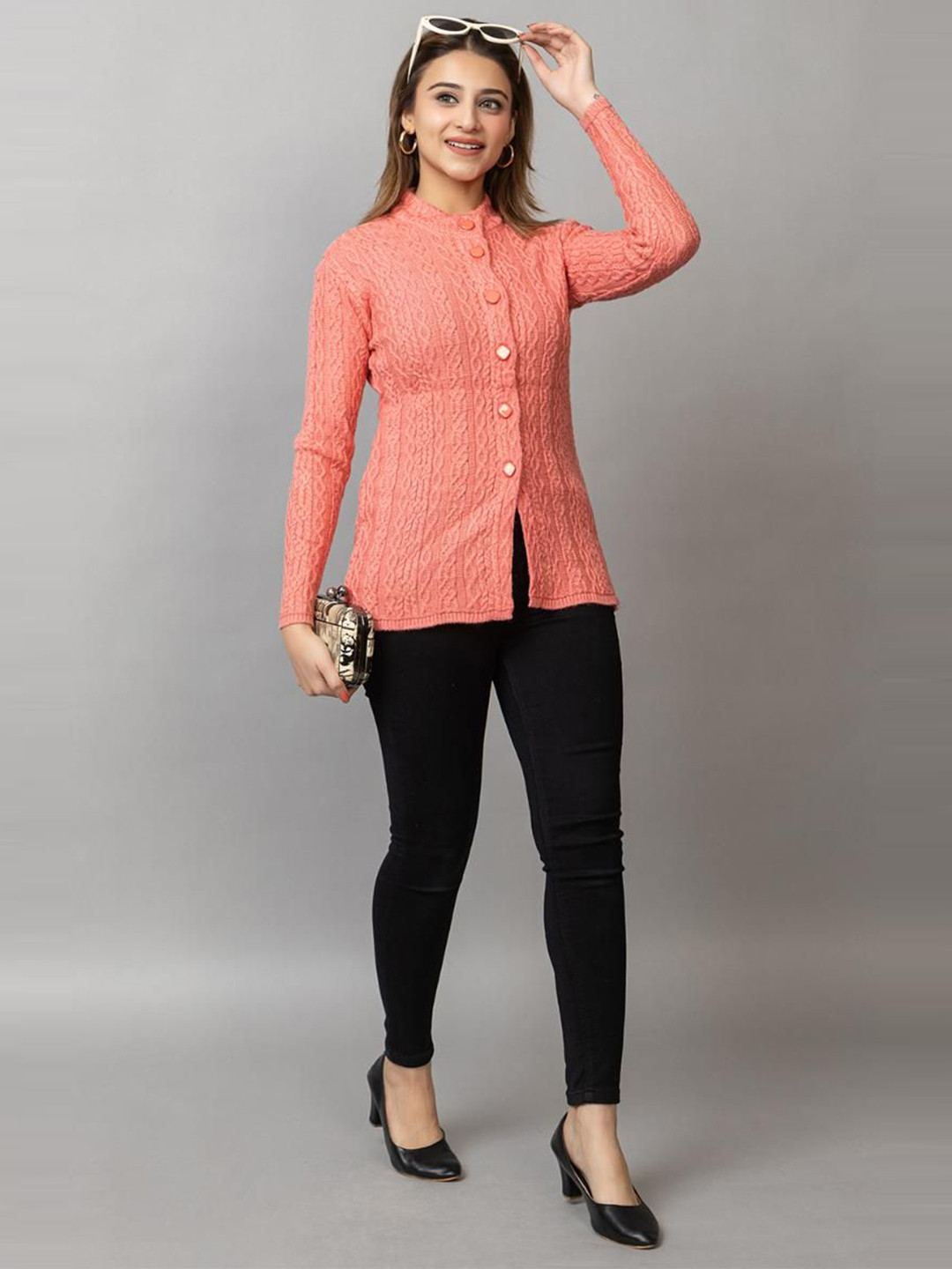 Dart Line Women Self Design Straight Cardigan Sweaters