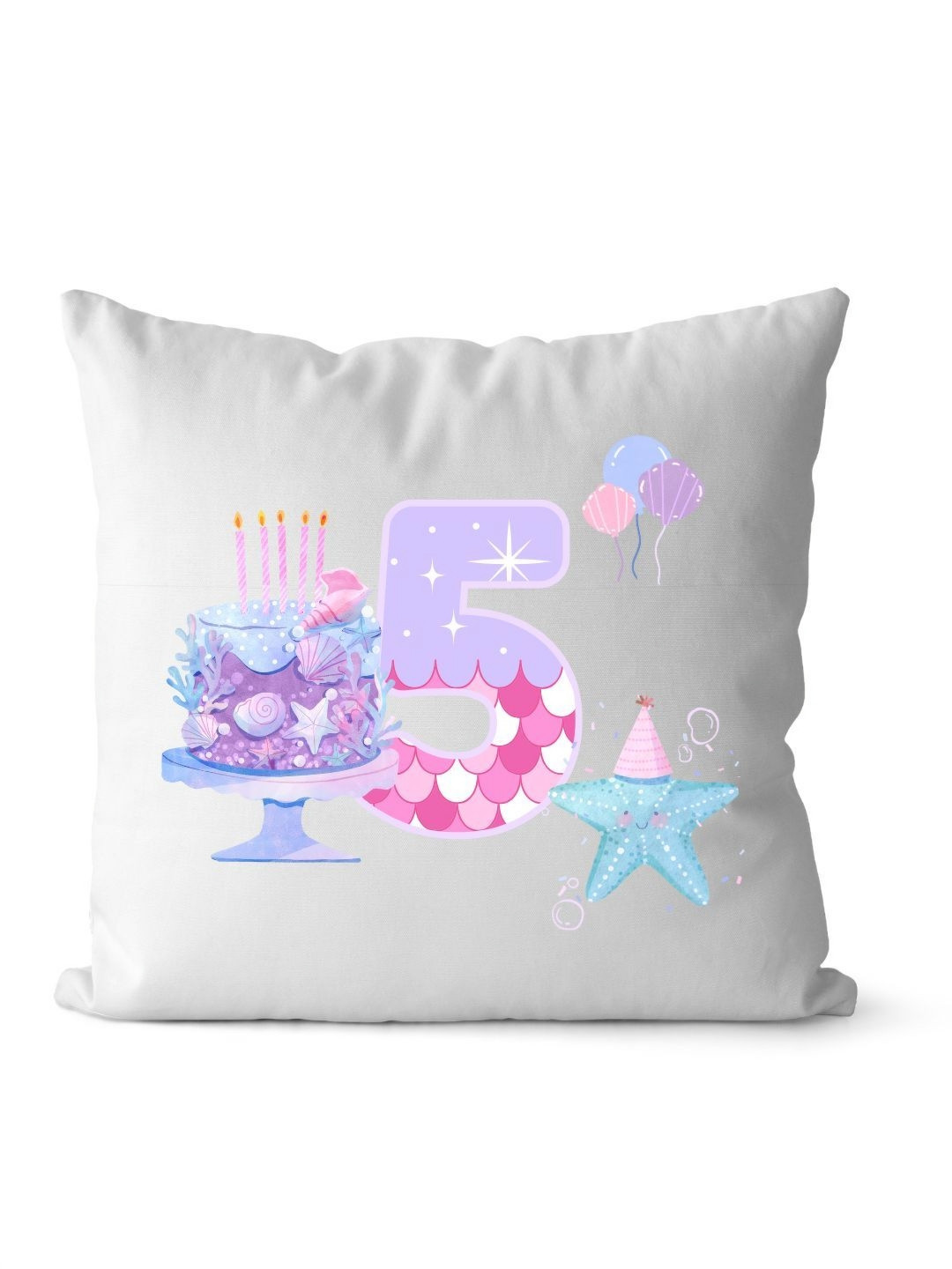 Loops n knots White & Purple Cute 5th Birthday Decorative Printed Pre-Filled Cushion