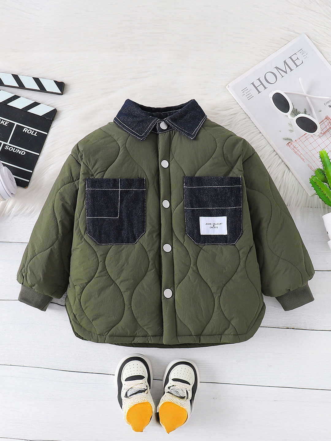 Hopscotch Boys Olive Polyester Printed Jackets