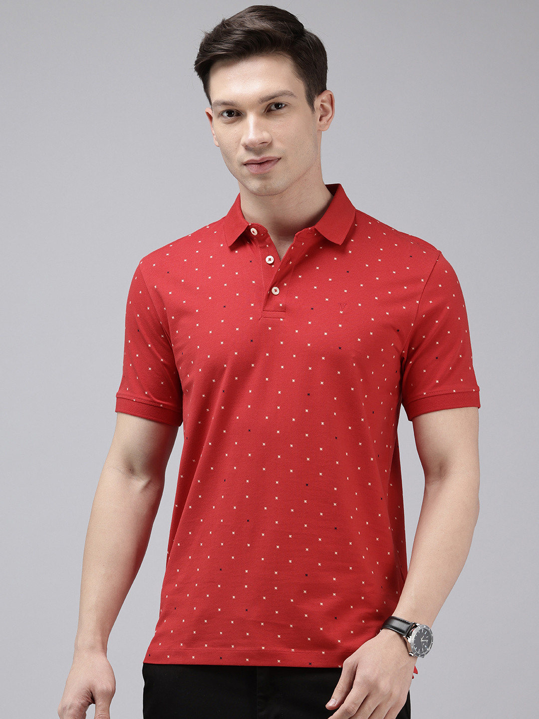 Van Heusen Geometric Printed Slim Fit Polo Collar T-shirt