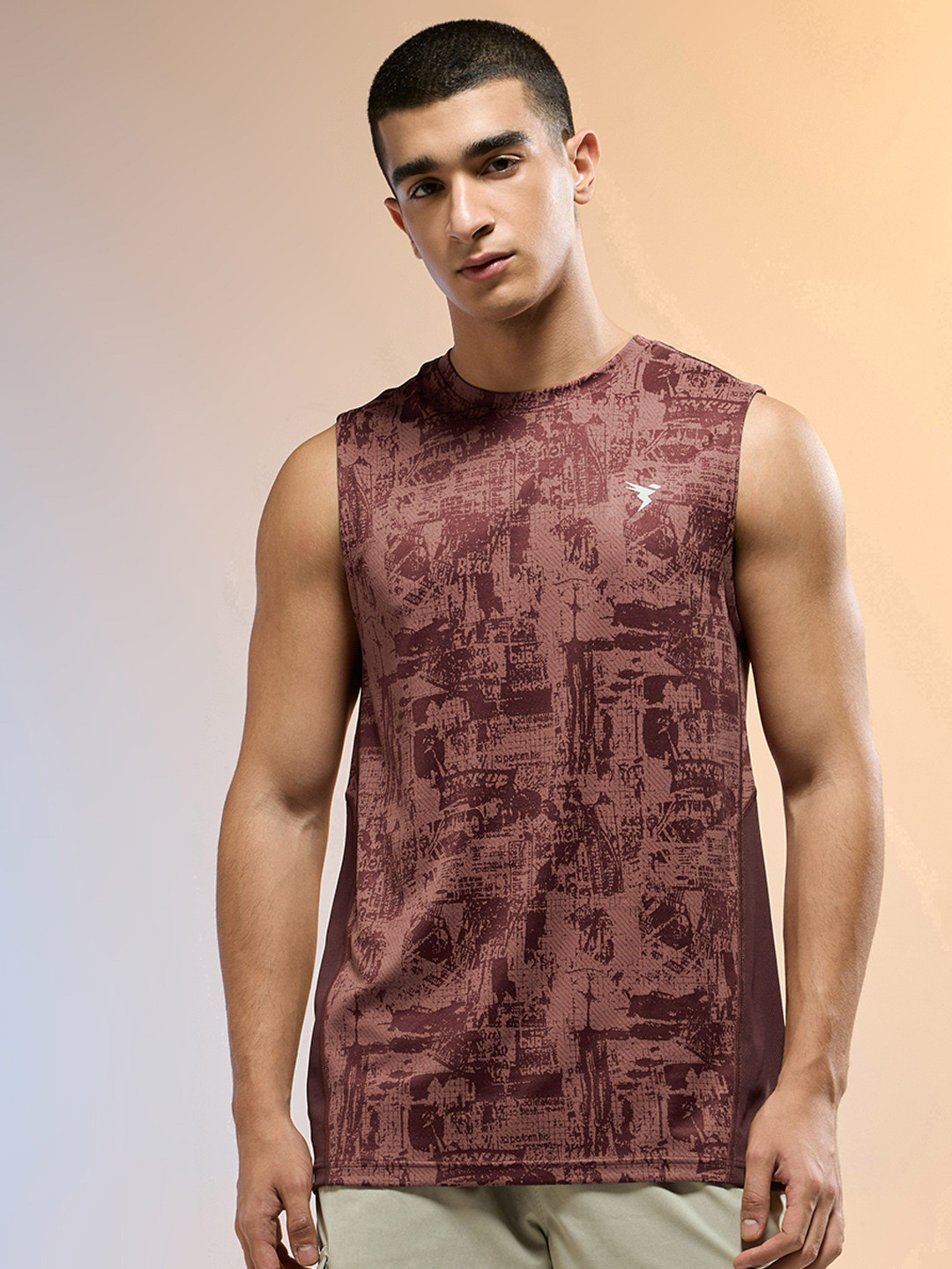 Technosport Men Jacquard Slim Fit Round Neck Sports Double Cool Innerwear Vest