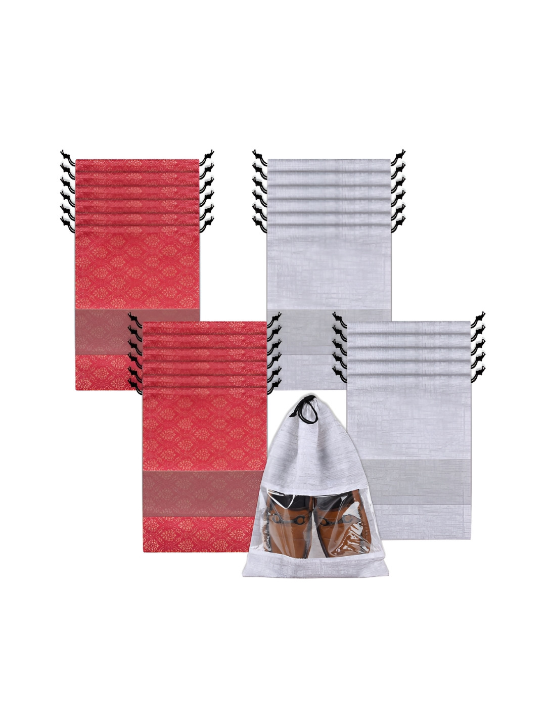 Aura Pack Of 24 Printed Waterproof Drawstring Design Shoe Covers  with Transparent Window