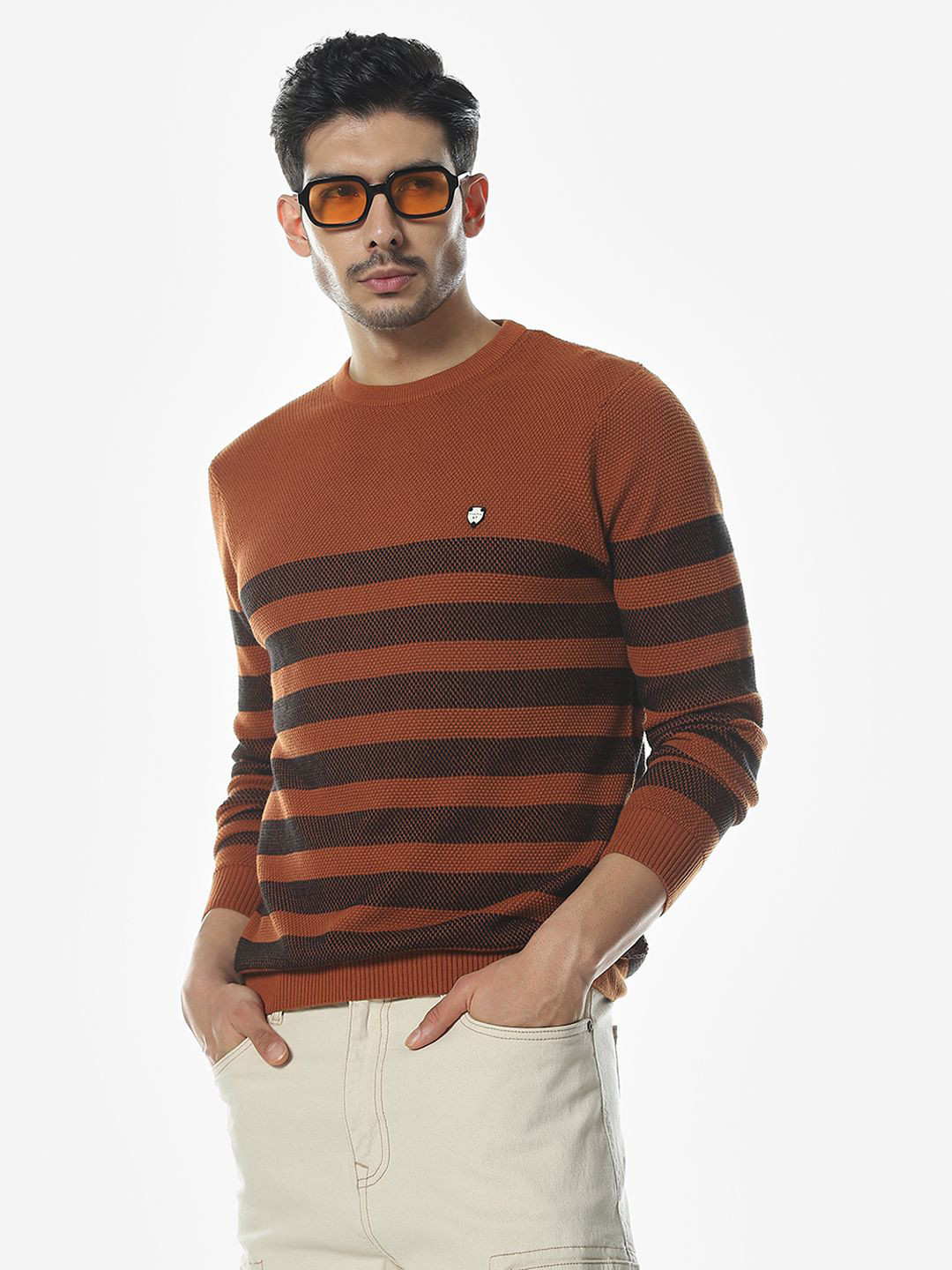 Klub Fox Striped Round Neck Pullover