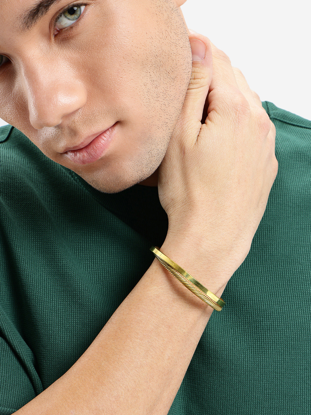 Men's Gold Plated Double layer Cuff Bracelet