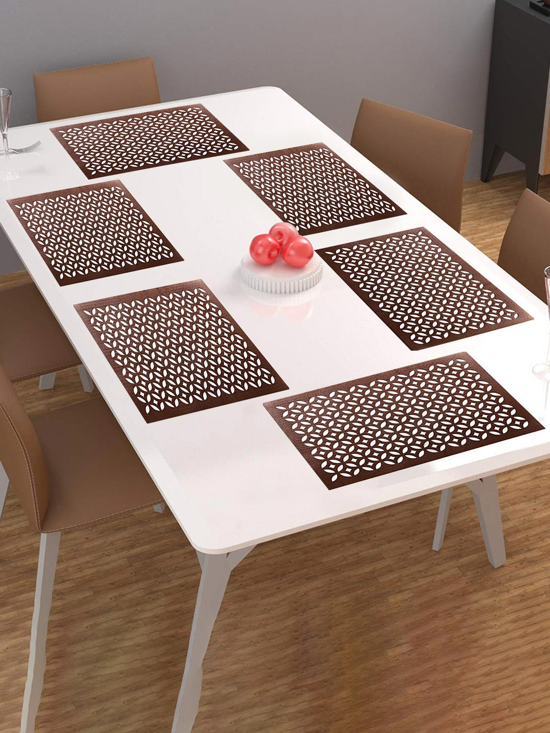 Kuber Industries Set of 6 Copper-Toned Geometric Pattern Soft Leather Dining Table Mats