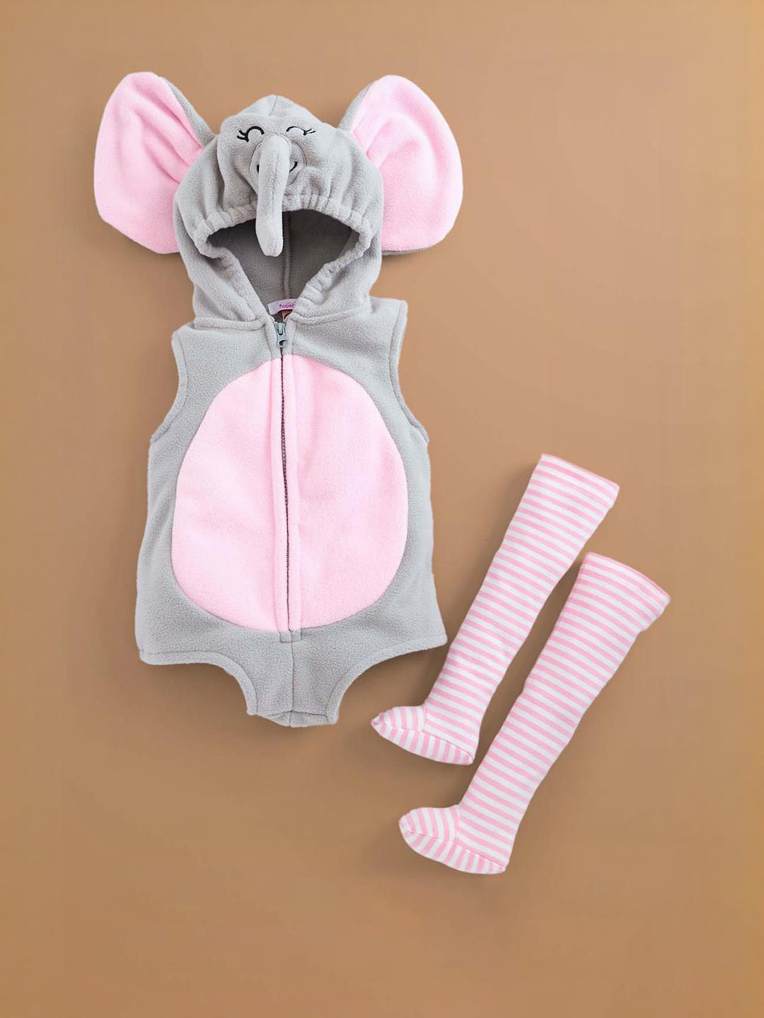 Hopscotch Grey Elephant Applique Hooded Onesie