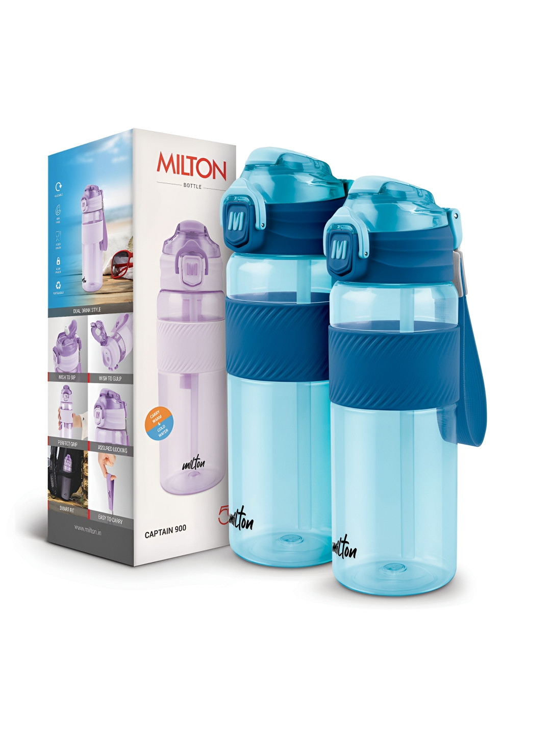Milton Blue 2 Pieces Unbreakable Leak Proof Water Bottles 850 ml Each