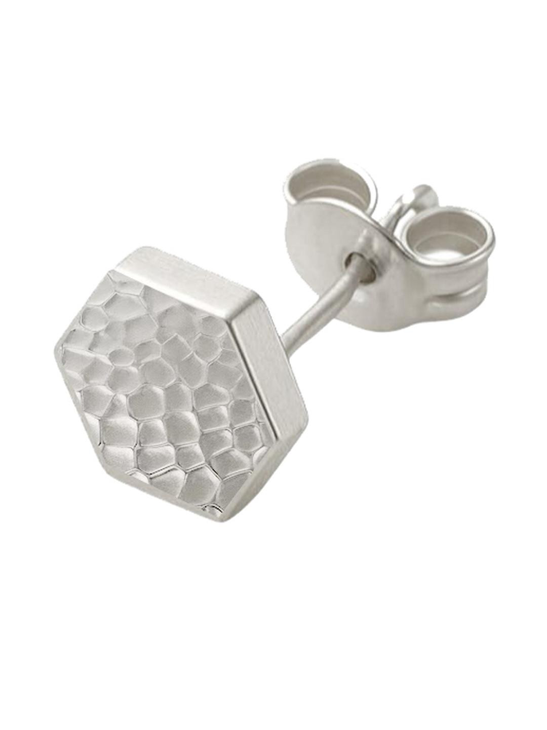 Roadster Silver 925 Sterling Men Textured Hexagon Stud Earring