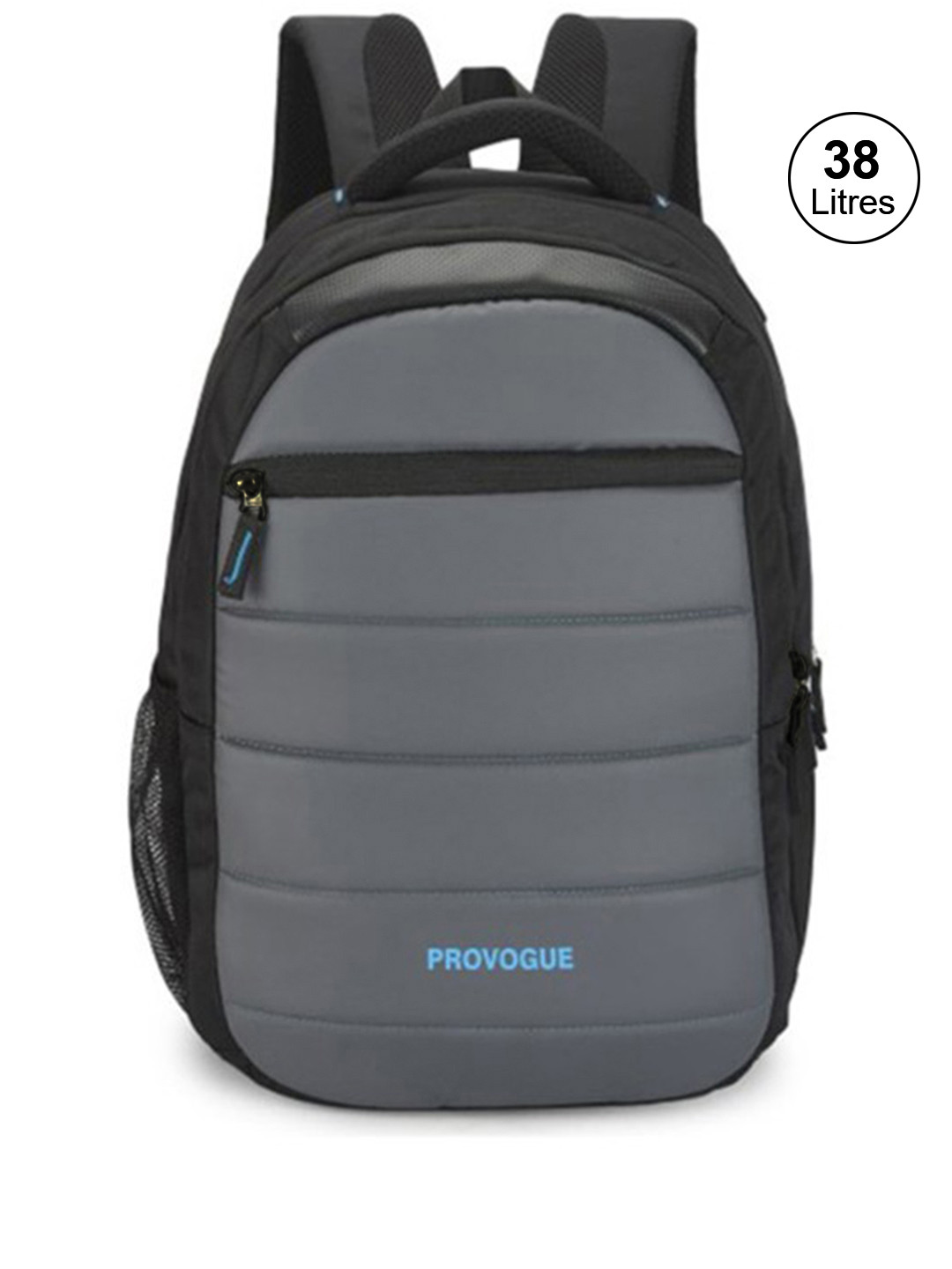 Provogue Unisex Black & Grey Brand Logo Backpack with Reflective Strip 38 L
