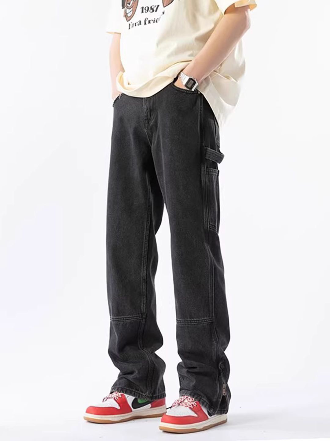 StyleCast Men Comfort Straight Fit High-Rise Panelling Cotton Cargo Styles Jeans