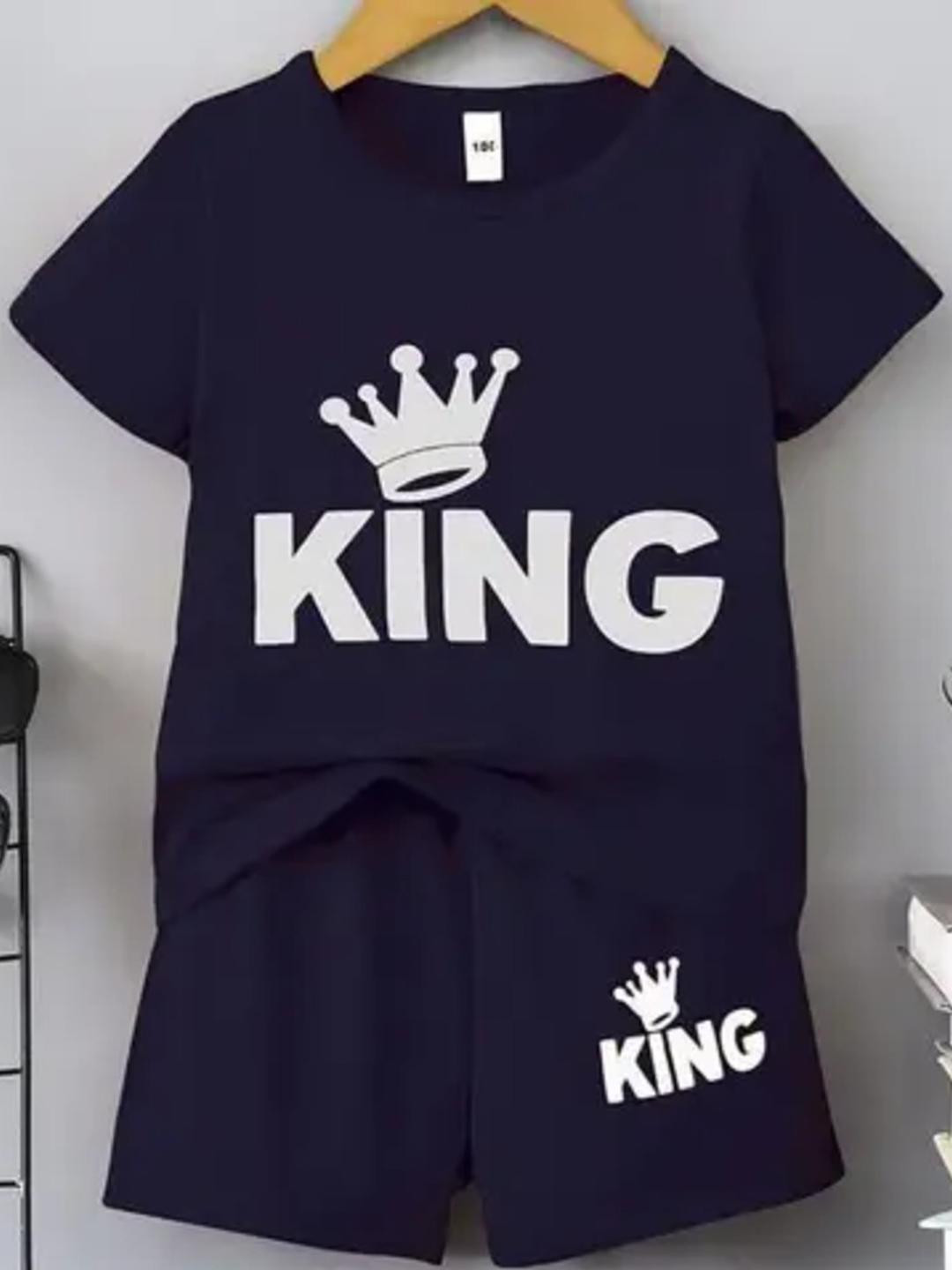 IESHNE Lifestyle Unisex Kids Printed Navy blue  T-shirt with Shorts Clothing Set