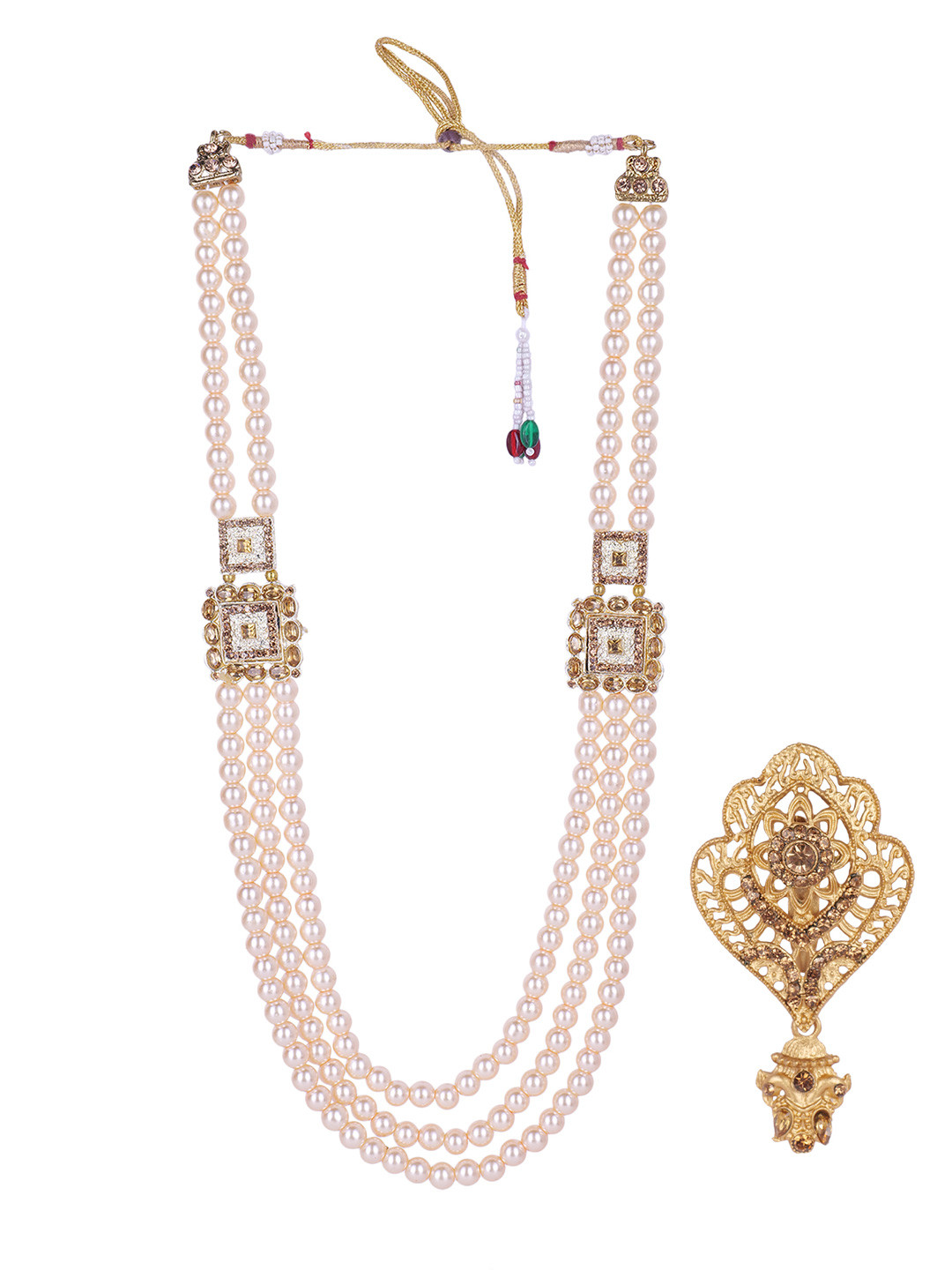 JIYANSHI FASHION Multi-Layer Sherwani Mala with Brooch