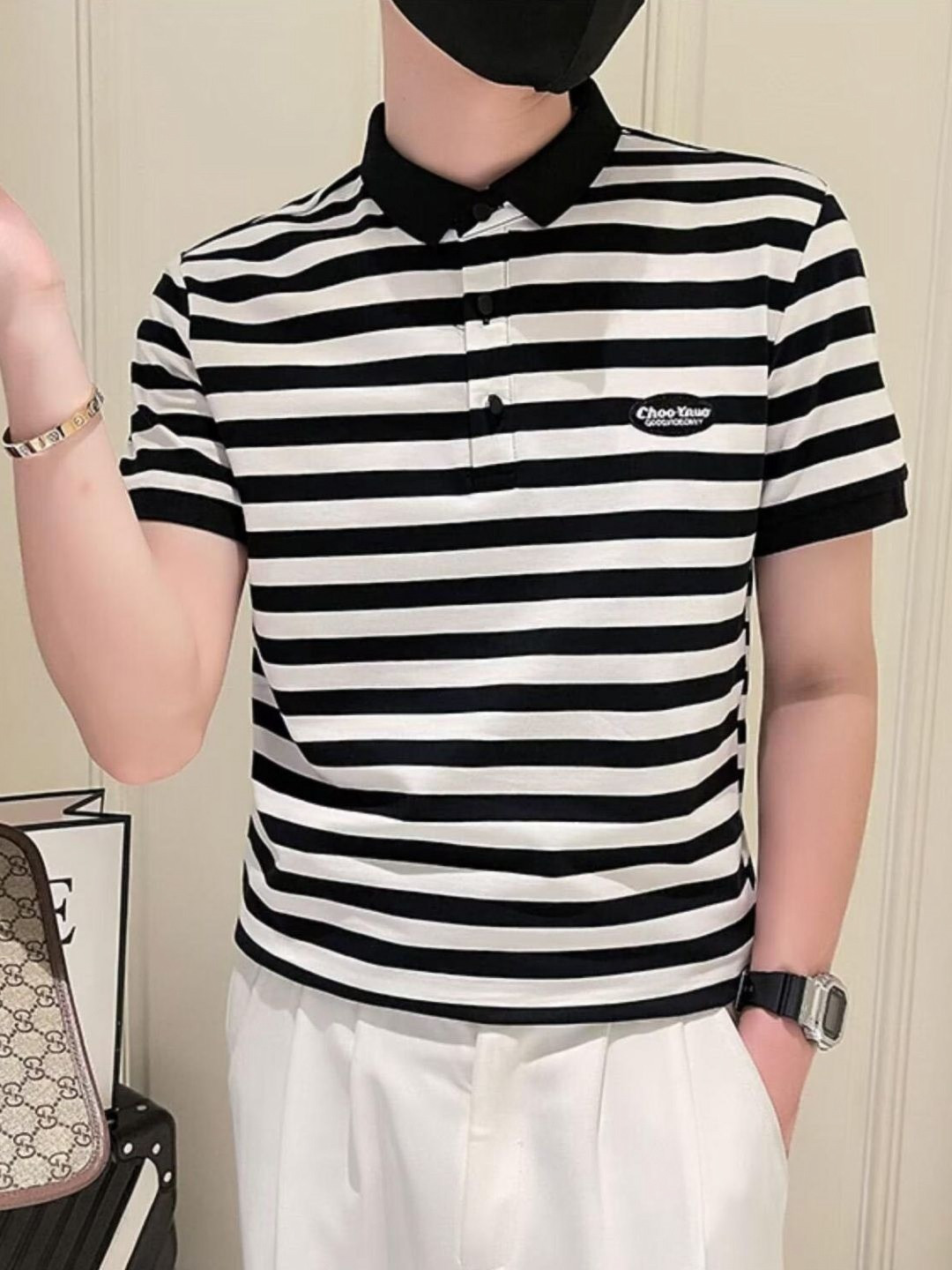 Men's Striped Polo Collar Regular Fit T-shirt