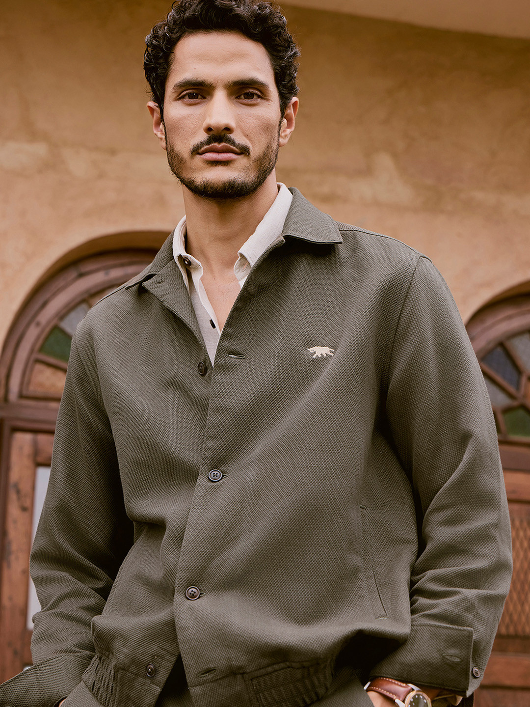 Andamen Men's Casual Cotton Linen Woven Bomber Jacket