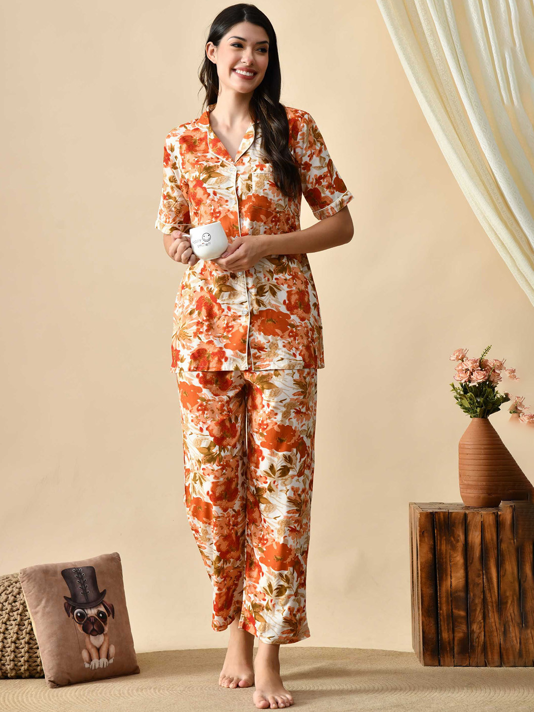 PRADHRUHE Women Floral Printed Night suit