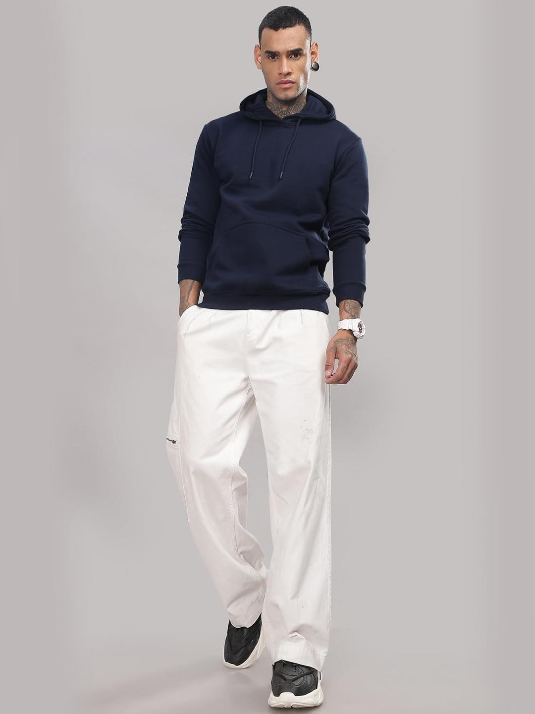 Roadster Men Regular Cotton Fleece Fullsleeve Navy Blue Hoodie