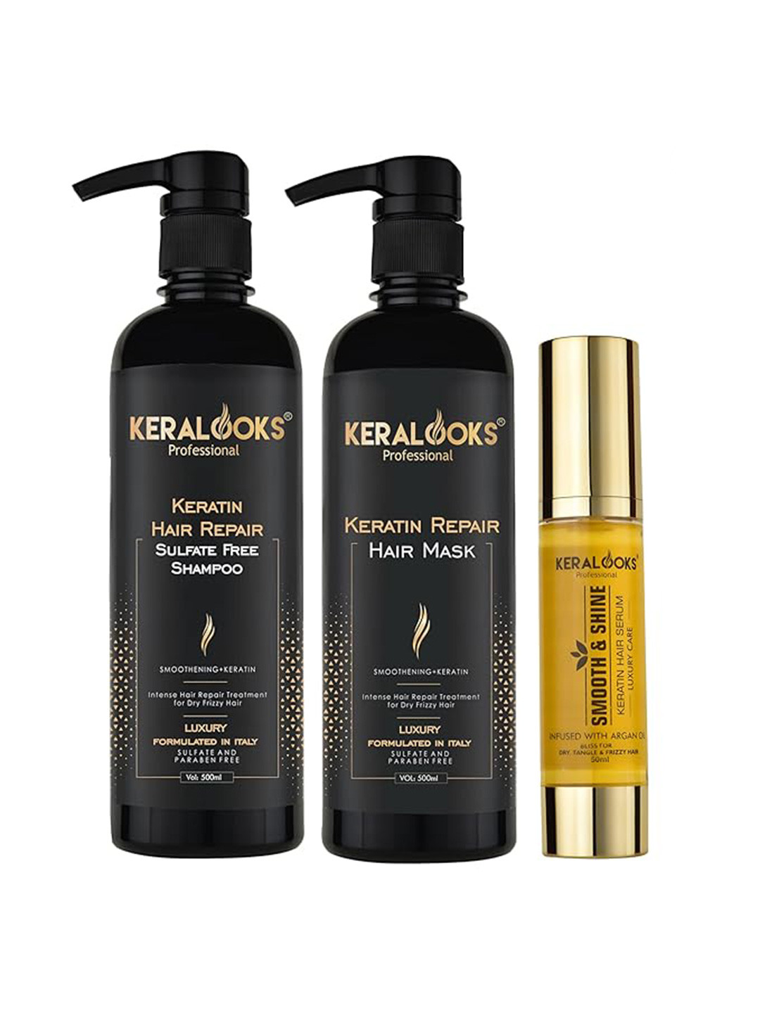 Keralooks professional Keratin Hair Repair Shampoo 500ml Mask 500ml & Hair Serum 50ml