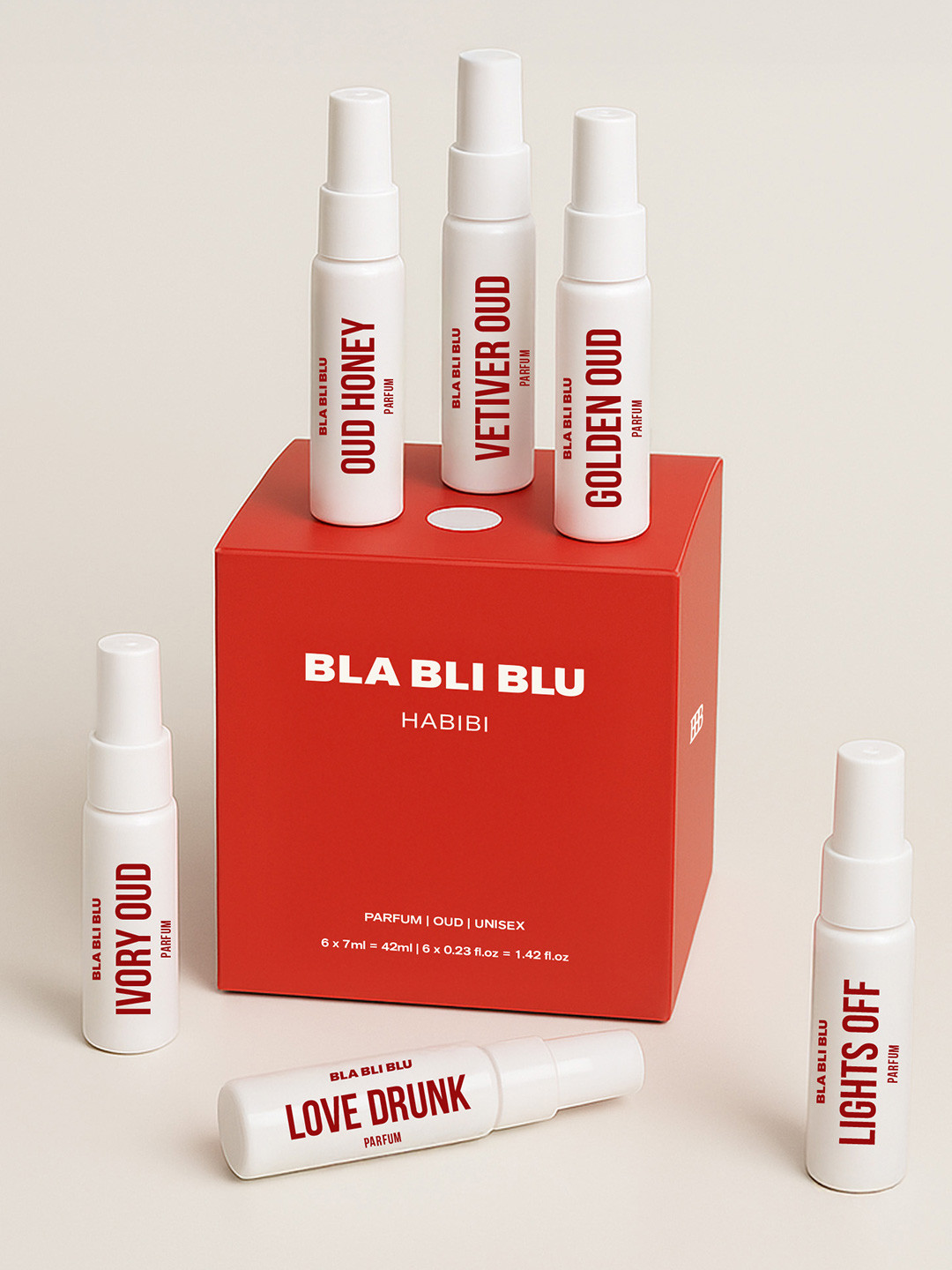 BLA BLI BLU Set Of 6 Ivory Oud, Love Drunk, Lights Off, Oud Honey Perfume - 7 ml Each