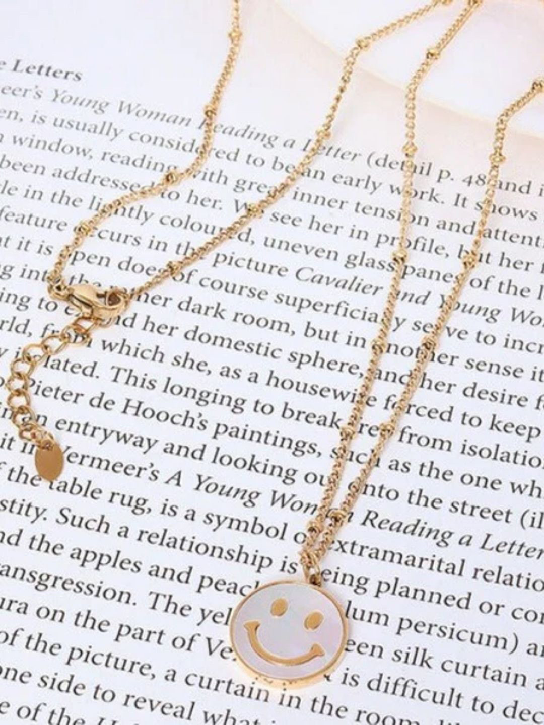 FAB COUTURE Gold-Plated Stainless Steel Waterproof Keep Smiling Circular Pendant & Chain