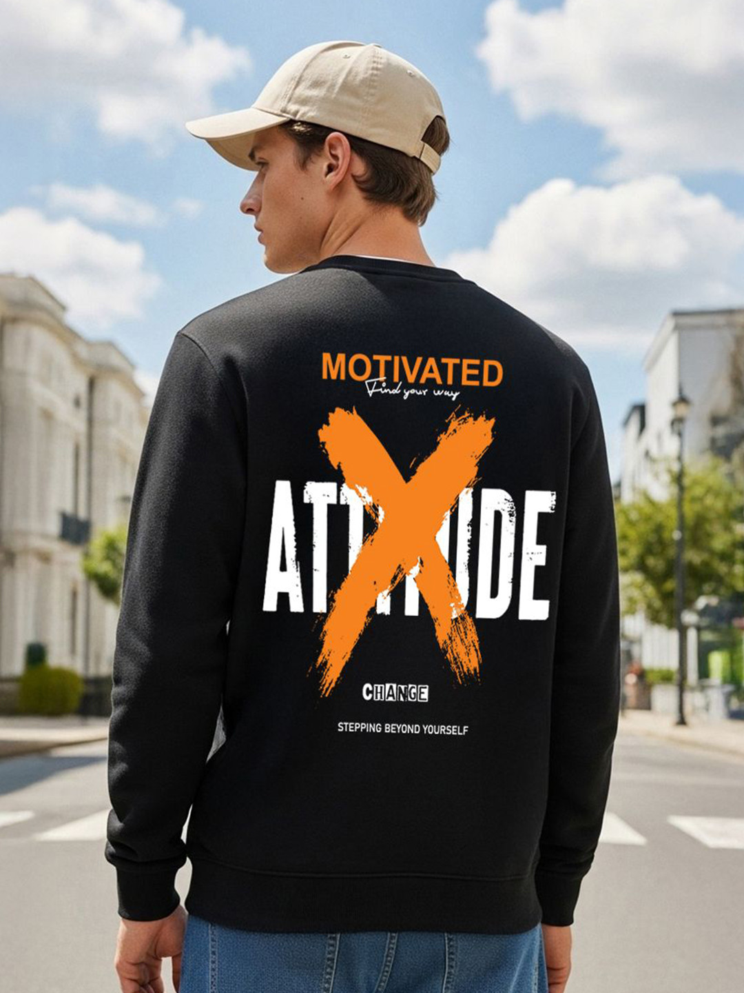 Benny Brooks Men's Black Graphic Printed Full Sleeve Sweatshirt