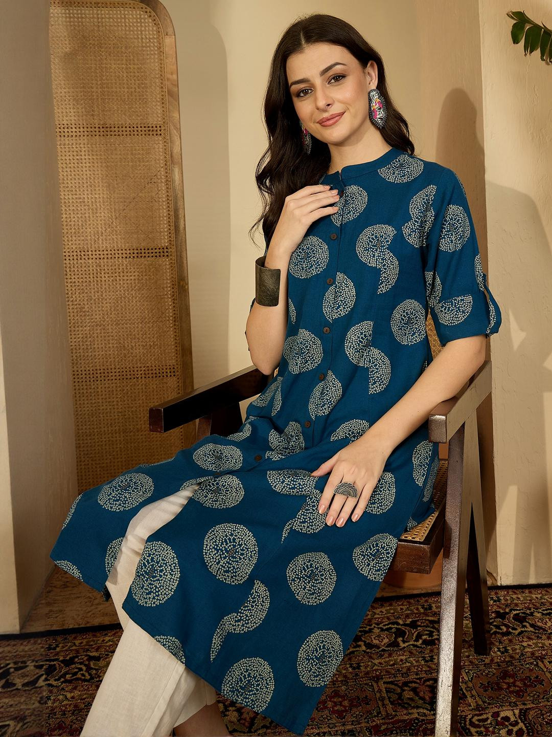 Sangria Women Tribal Printed Thread Work Floral Kurta