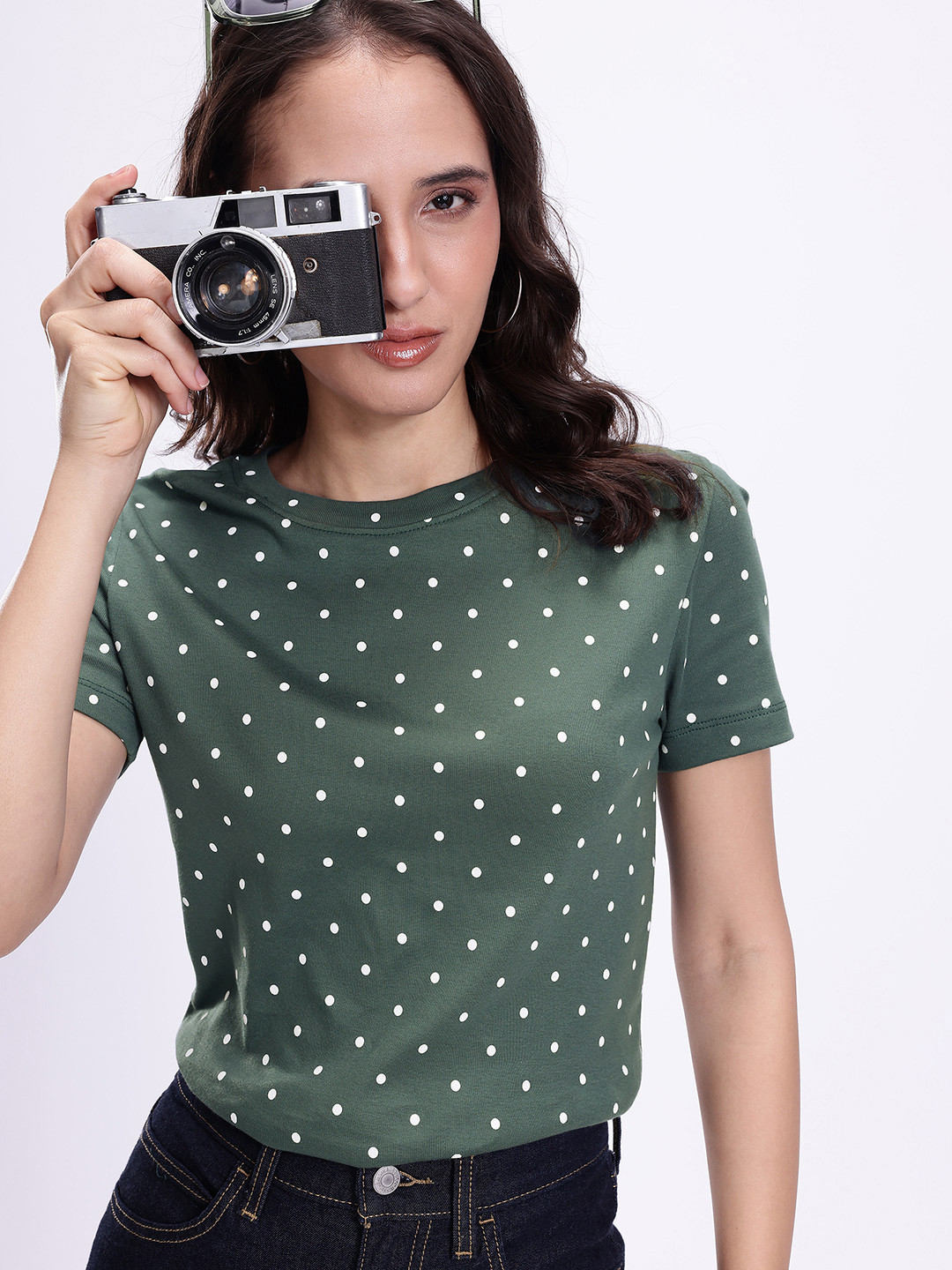 Kook N Keech Women Polka Dot Printed Ribbed T-shirt