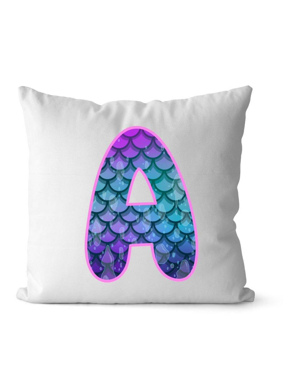 Loops n knots White & Blue Mermaid Scale Alphabet 'A' Printed Pre-Filled Cushion