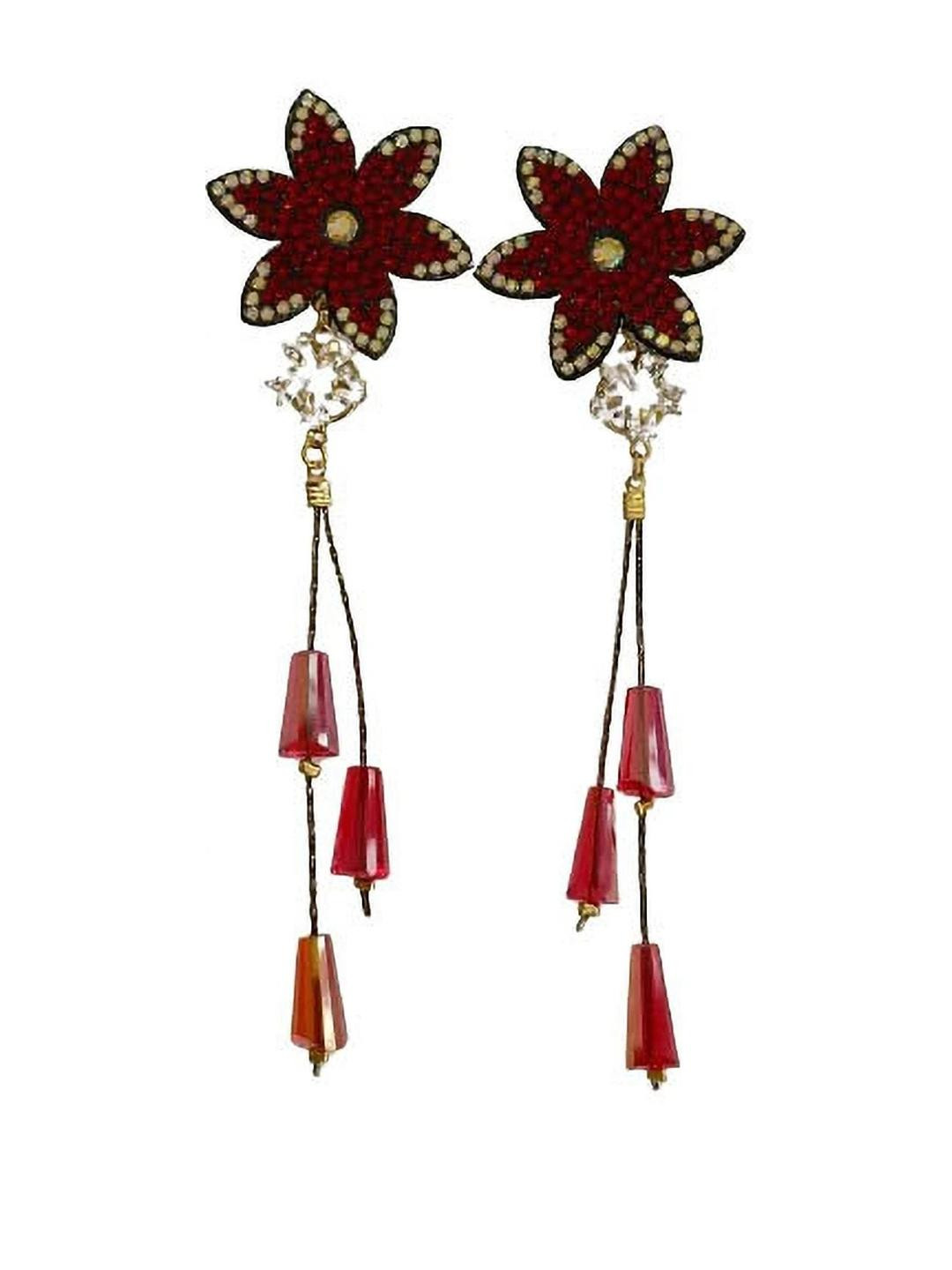 ATTRACTIVE SISTER Red Flower Drop Earrings