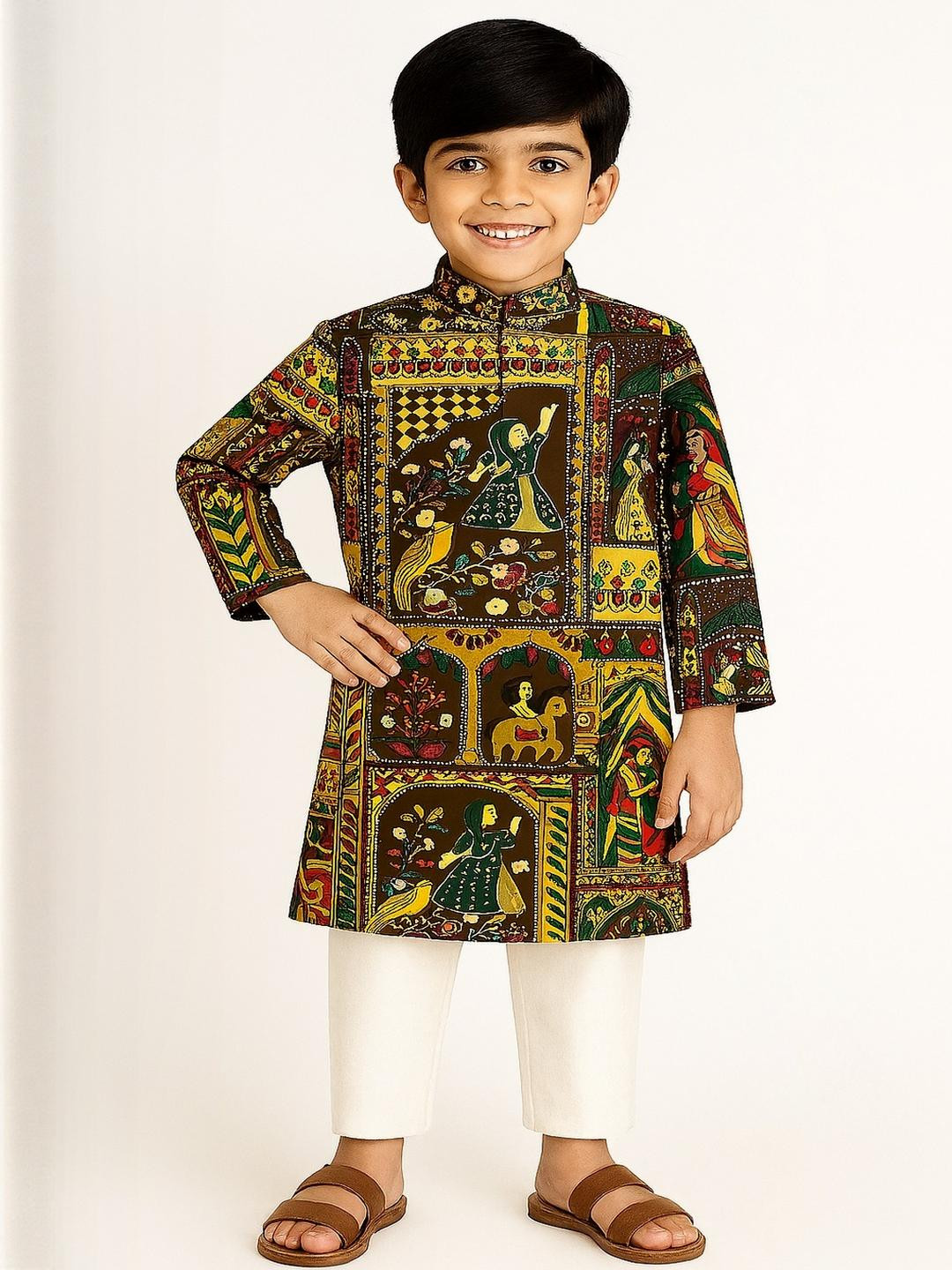 LABELZERO Kids Ethnic Motifs Regular Kurta with Pyjamas