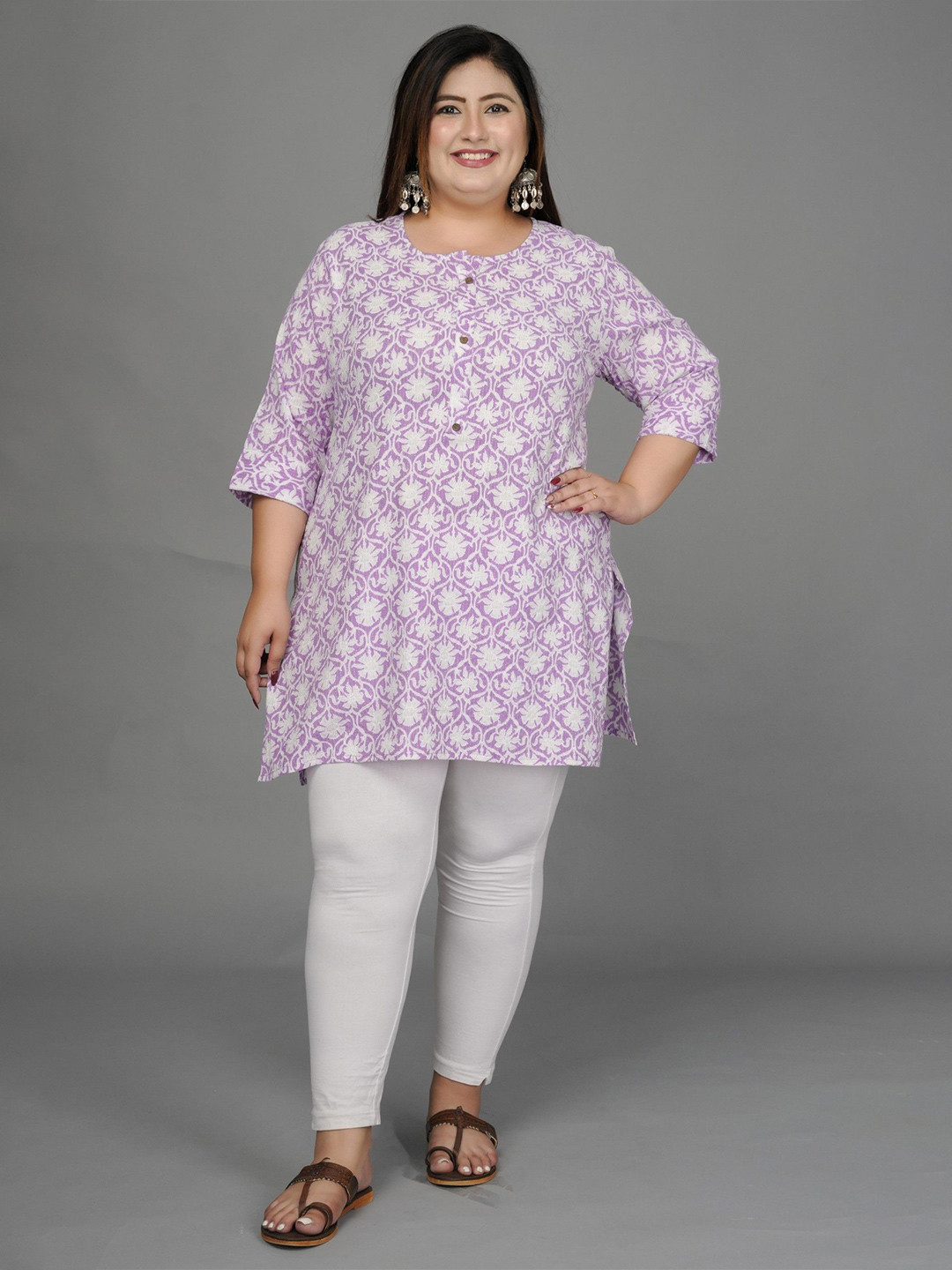 Gs Fashions Women Plus Size Floral Printed Pure Cotton Straight Kurti