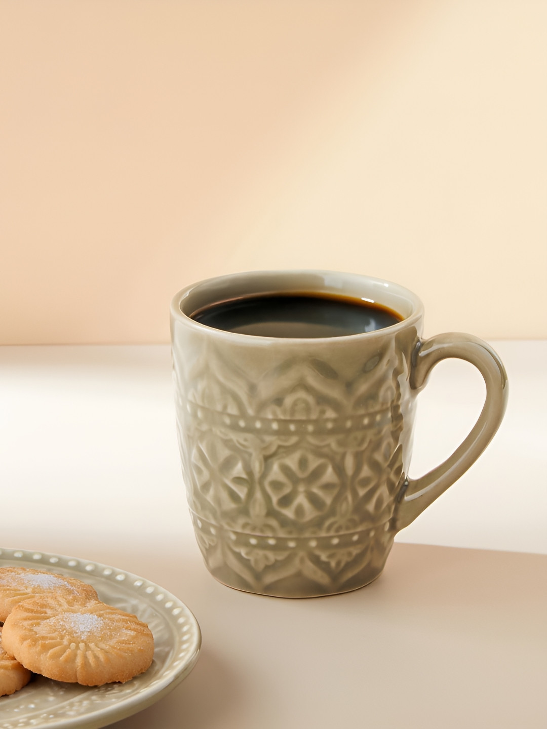 Fabindia Hamza Olive Green Textured Ceramic Glossy Mug 280ml