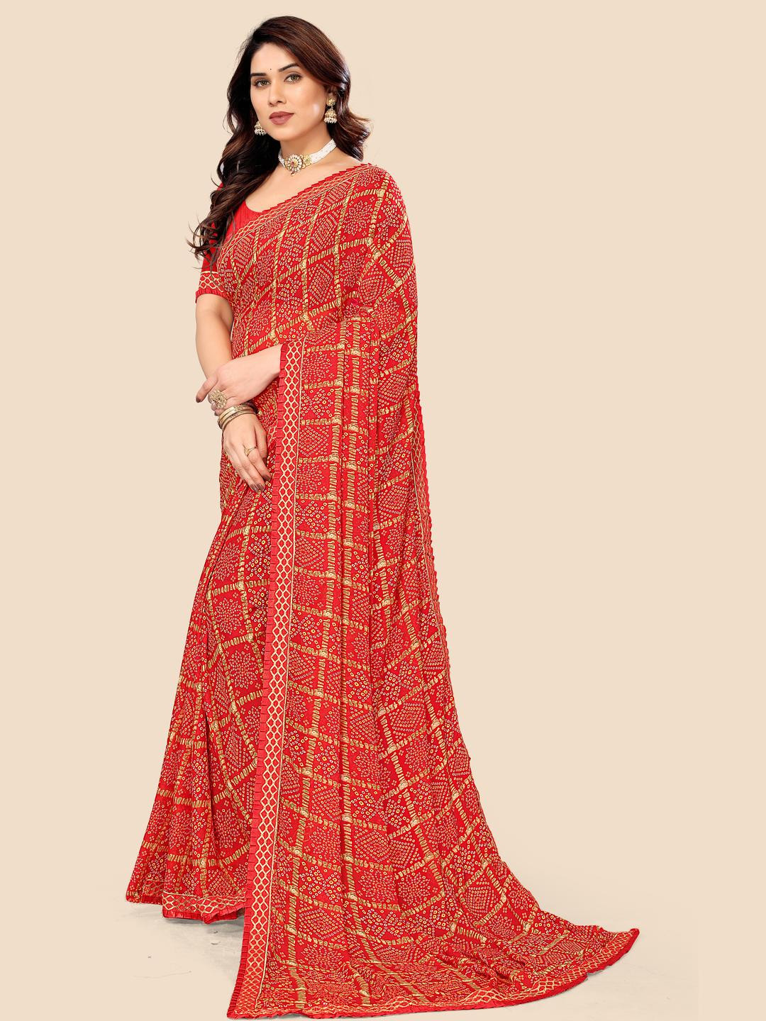 KANOODA Pure Georgette Bandhani Georgette Saree